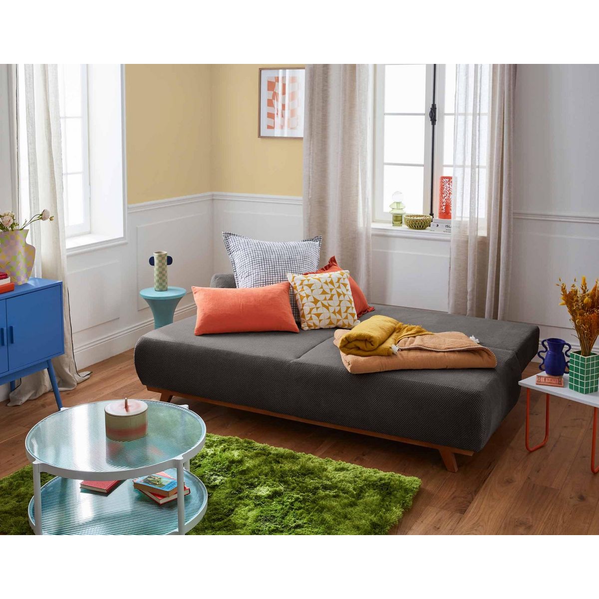 BEST MOBILIER Cristal - canapé 3 places - convertible avec coffre - en velours texturé