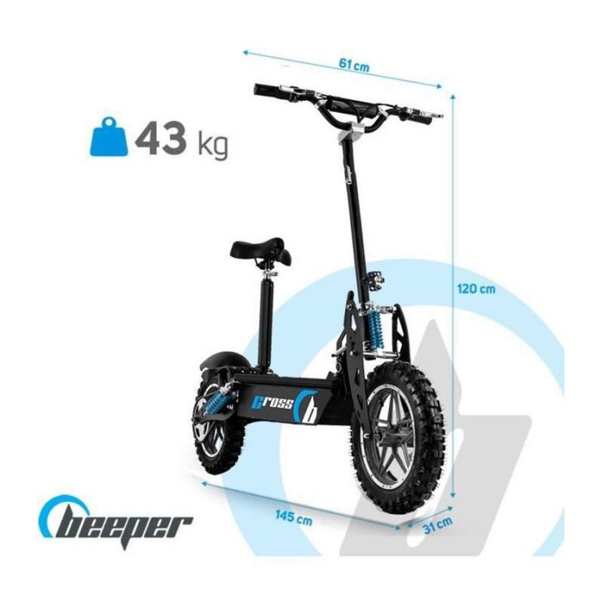 BEEPER Trottinette Electrique Cross FX1600- BEEPER - Roues 14 - 1600W - Noir