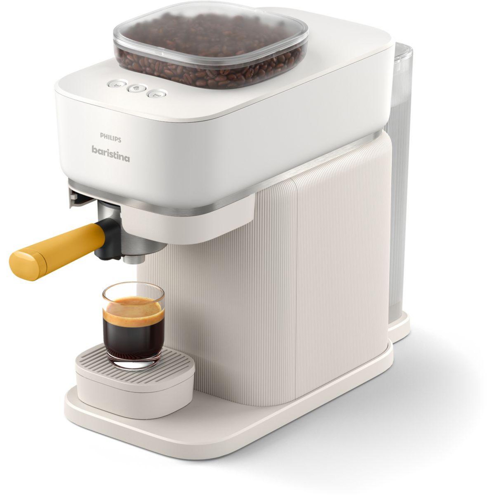 Voir la diapositive 3 : Philips Machine à expresso baristina bar300/03 cafetière à grain blanche + porte-filtre jaune mangue