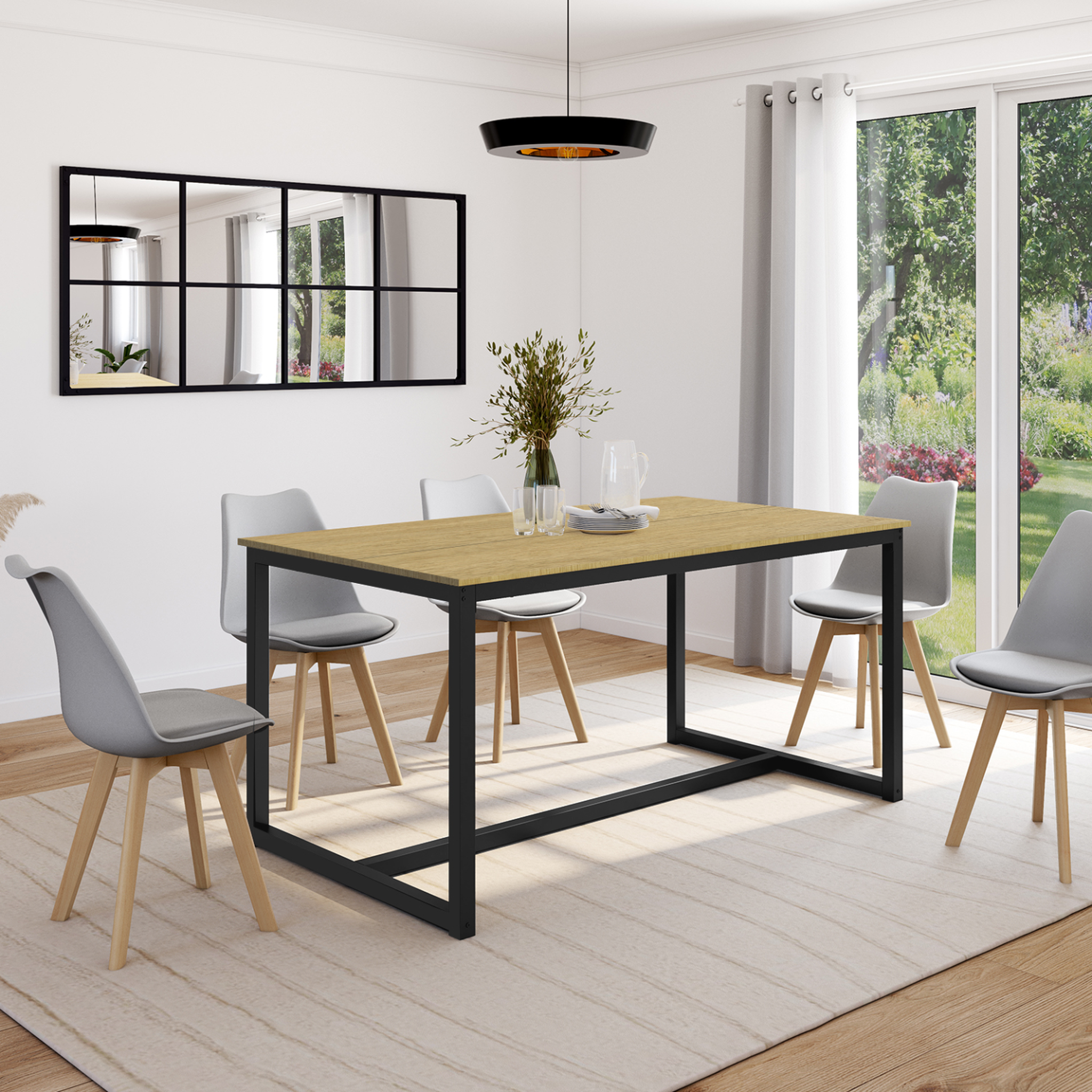 Voir la diapositive 2 : ID MARKET Table à manger rectangle detroit 8 personnes design industriel 150 cm