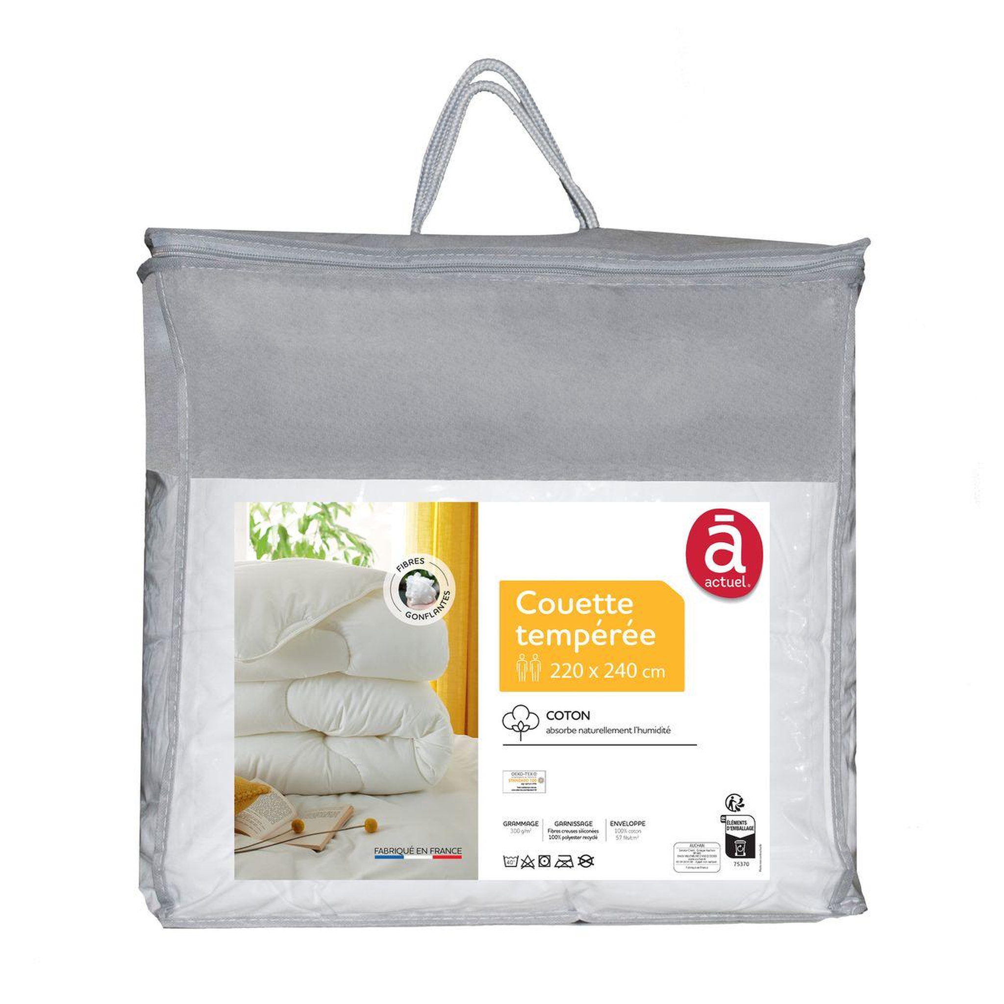 Voir la diapositive 1 : ACTUEL Couette tempérée en coton 57 fils 300g/m² 