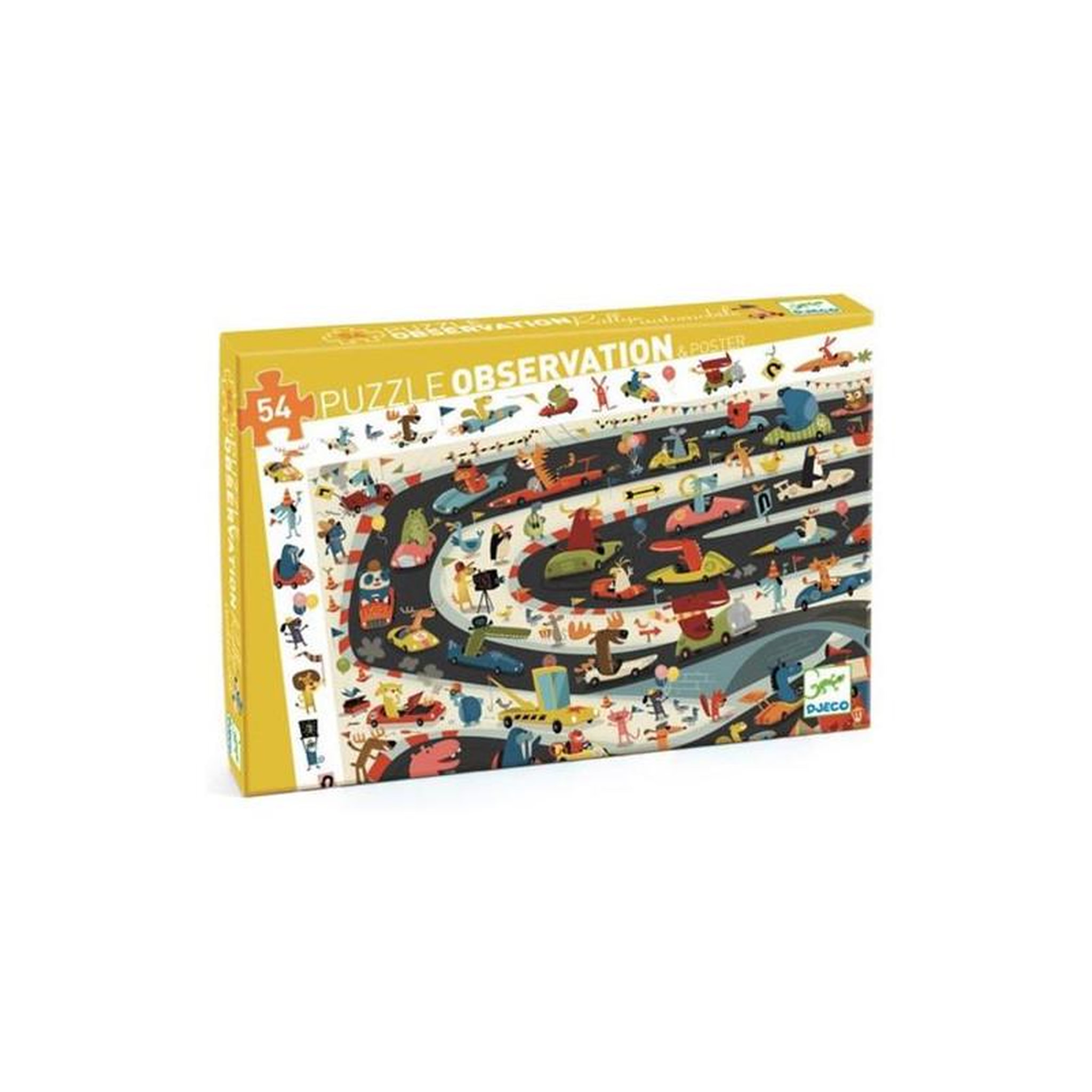 Djeco Puzzle 54 pièces Rallye Automobile – Djeco – Puzzle Enfant – Thème Voitures – Haute qualité