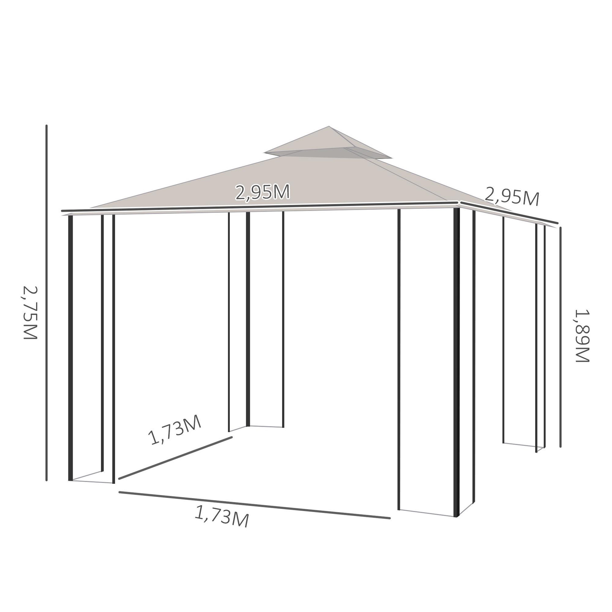 Voir la diapositive 3 : OUTSUNNY Pavillon de jardin tonnelle barnum style colonial double toit toiles moustiquaires amovibles zippées dim. 2,95L x 2,95l x 2,75H m beige noir