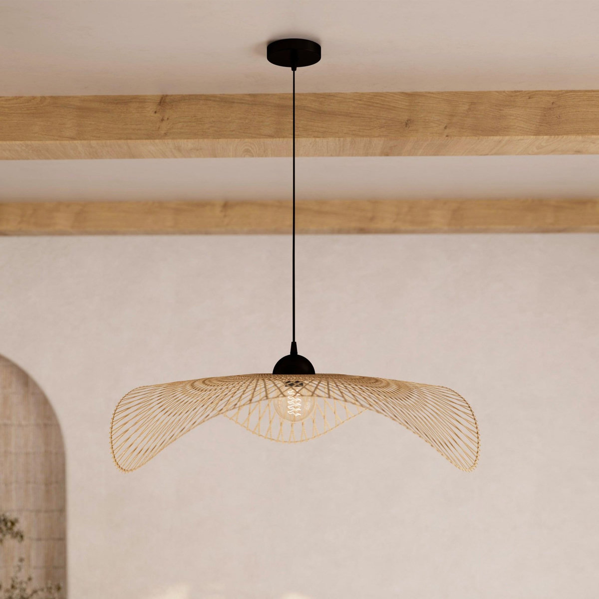 Rendez vous déco Suspension D75 cm en bambou avec fil noir-Jipi