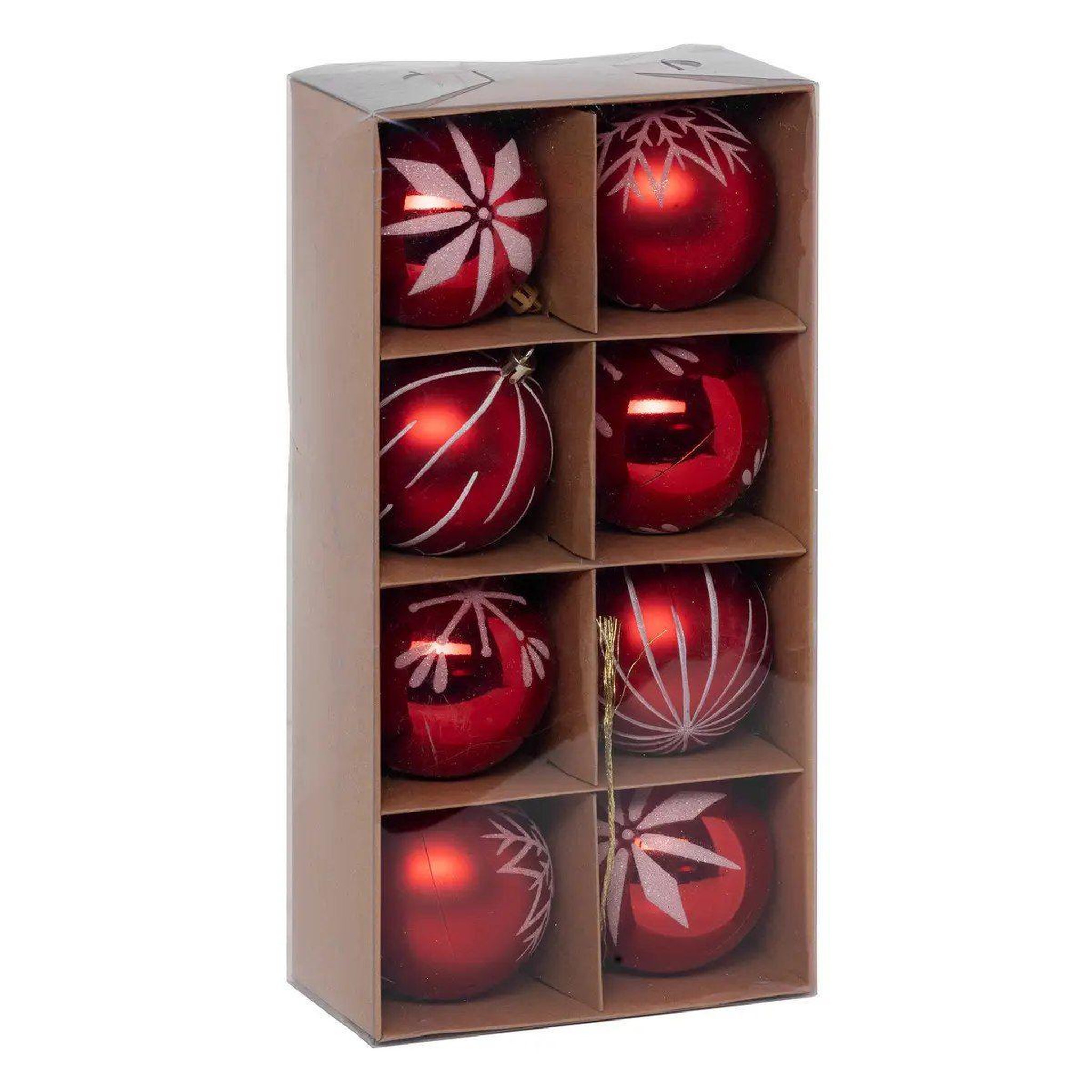 ATMOSPHERA Lot de 8 boules de noël  maison des couleurs  8cm rouge & blanc