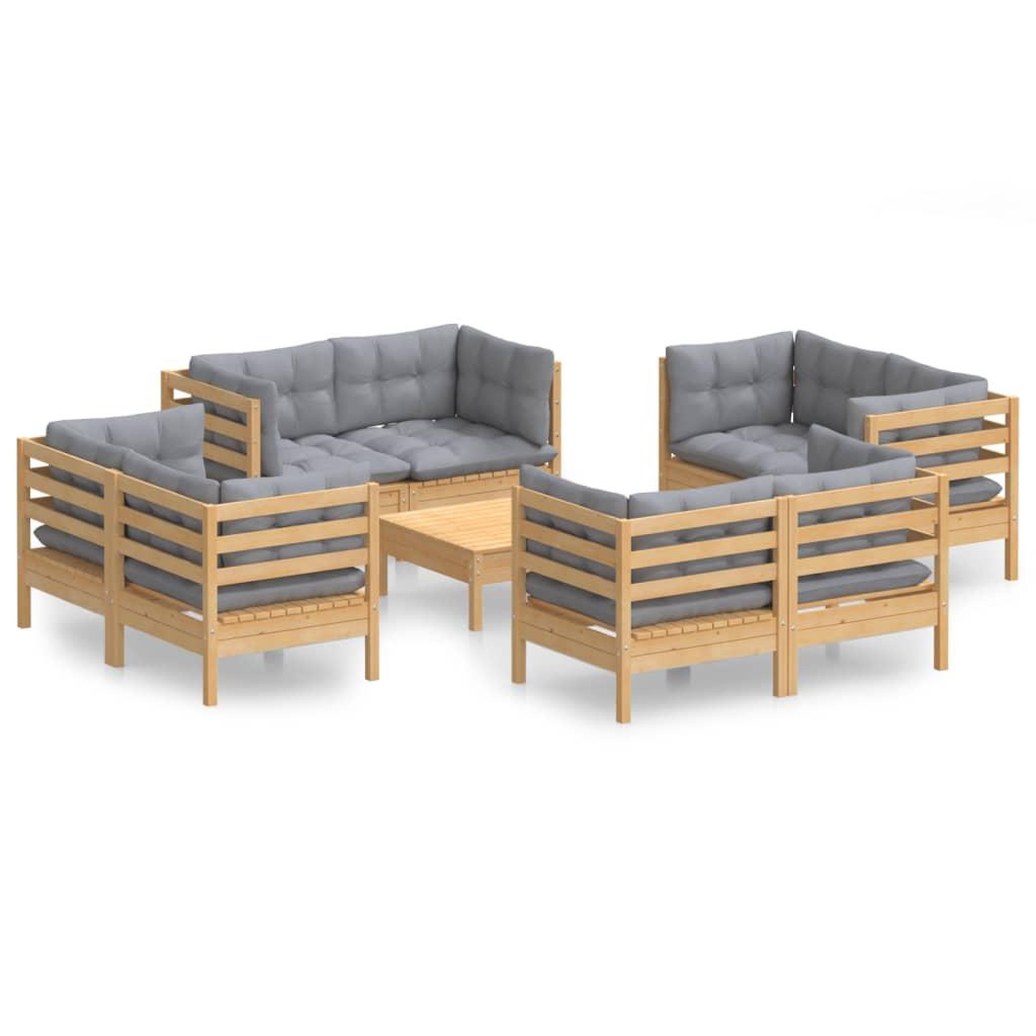 Voir la diapositive 2 : VIDAXL Salon de jardin 9 pcs avec coussins gris bois de pin