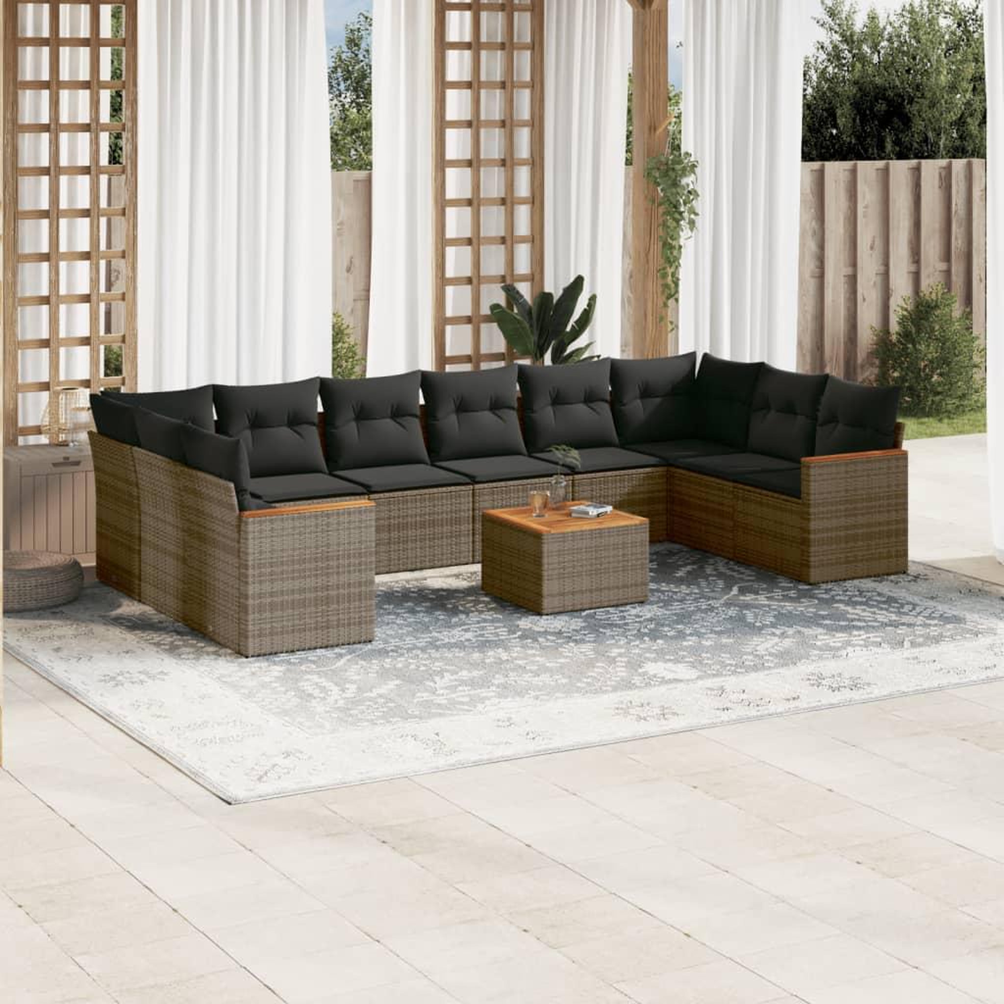 VIDAXL Salon de jardin 11 pcs avec coussins gris resine tressee