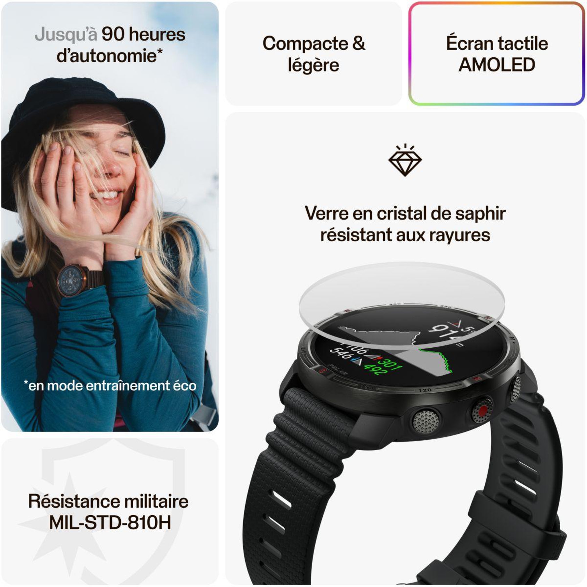 Voir la diapositive 3 : POLAR Montre sport Grit X2 Noir S-L