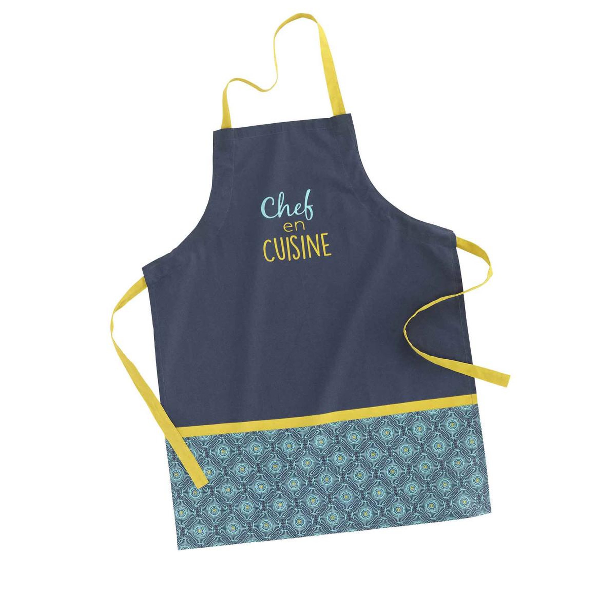 Douceur d'Intérieur Tablier de cuisine imprimé  chef  84cm bleu