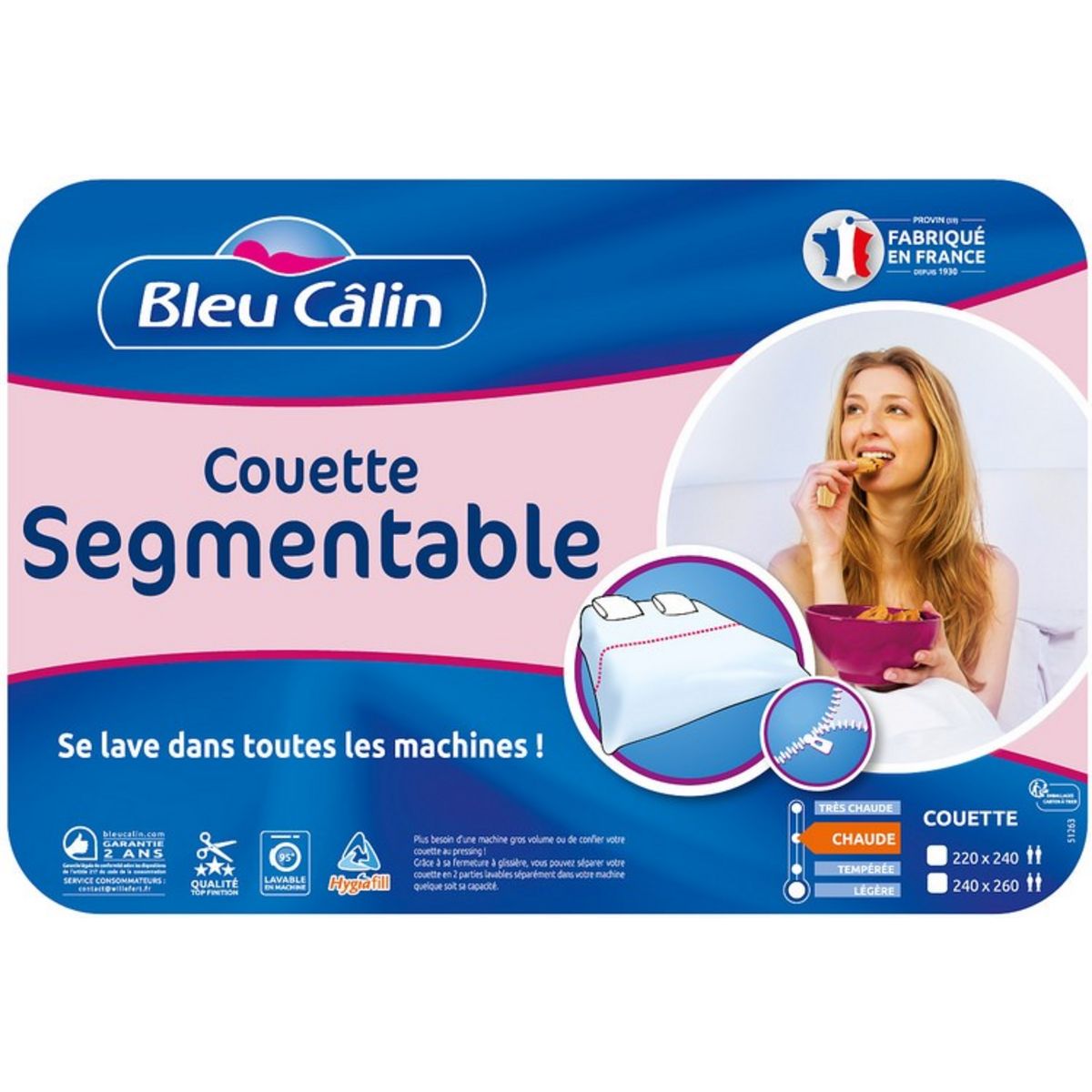 BLEUCALIN Couette 2 parties reliées par zip SEGMENTABLE
