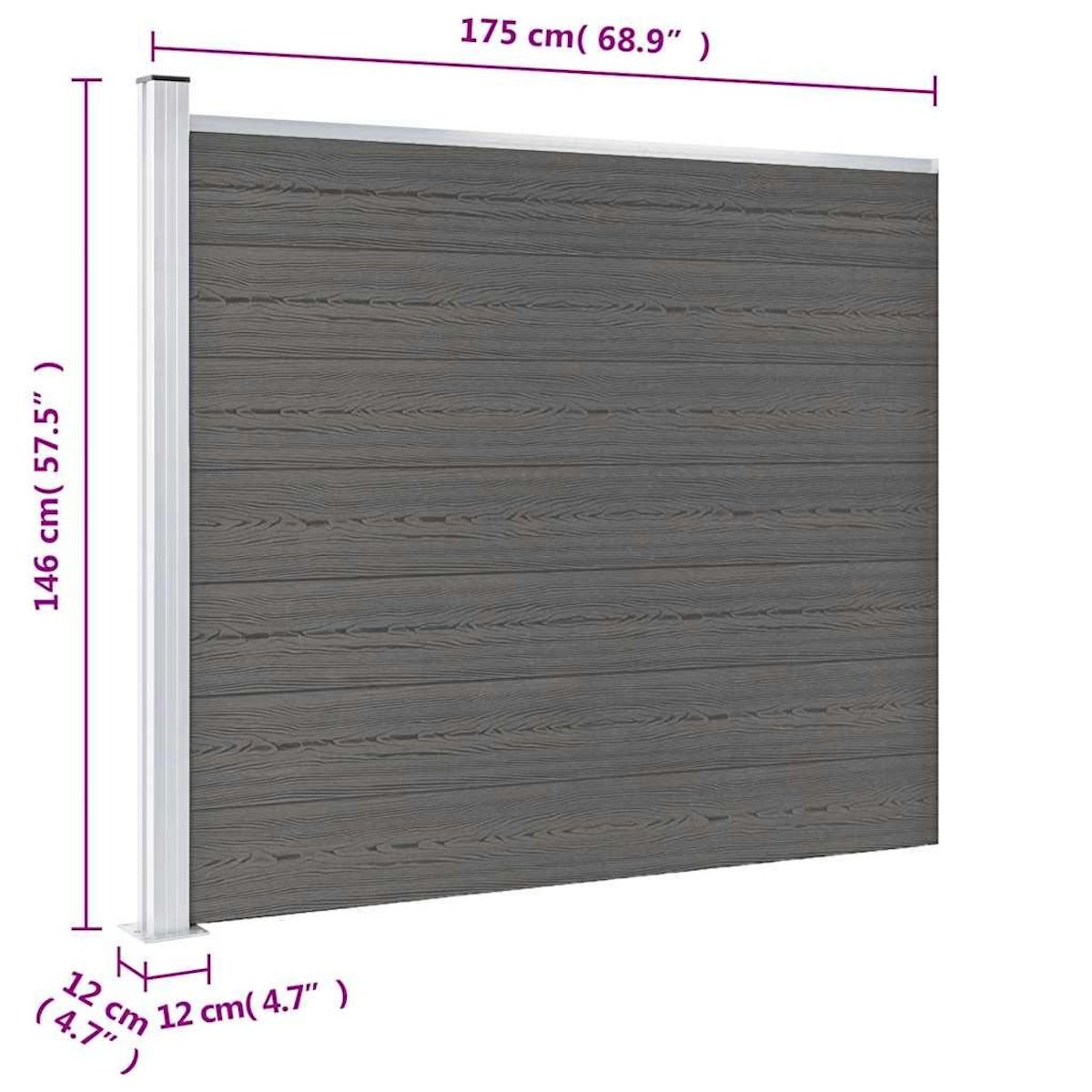 VIDAXL Panneau de cloture WPC 175x146 cm Gris