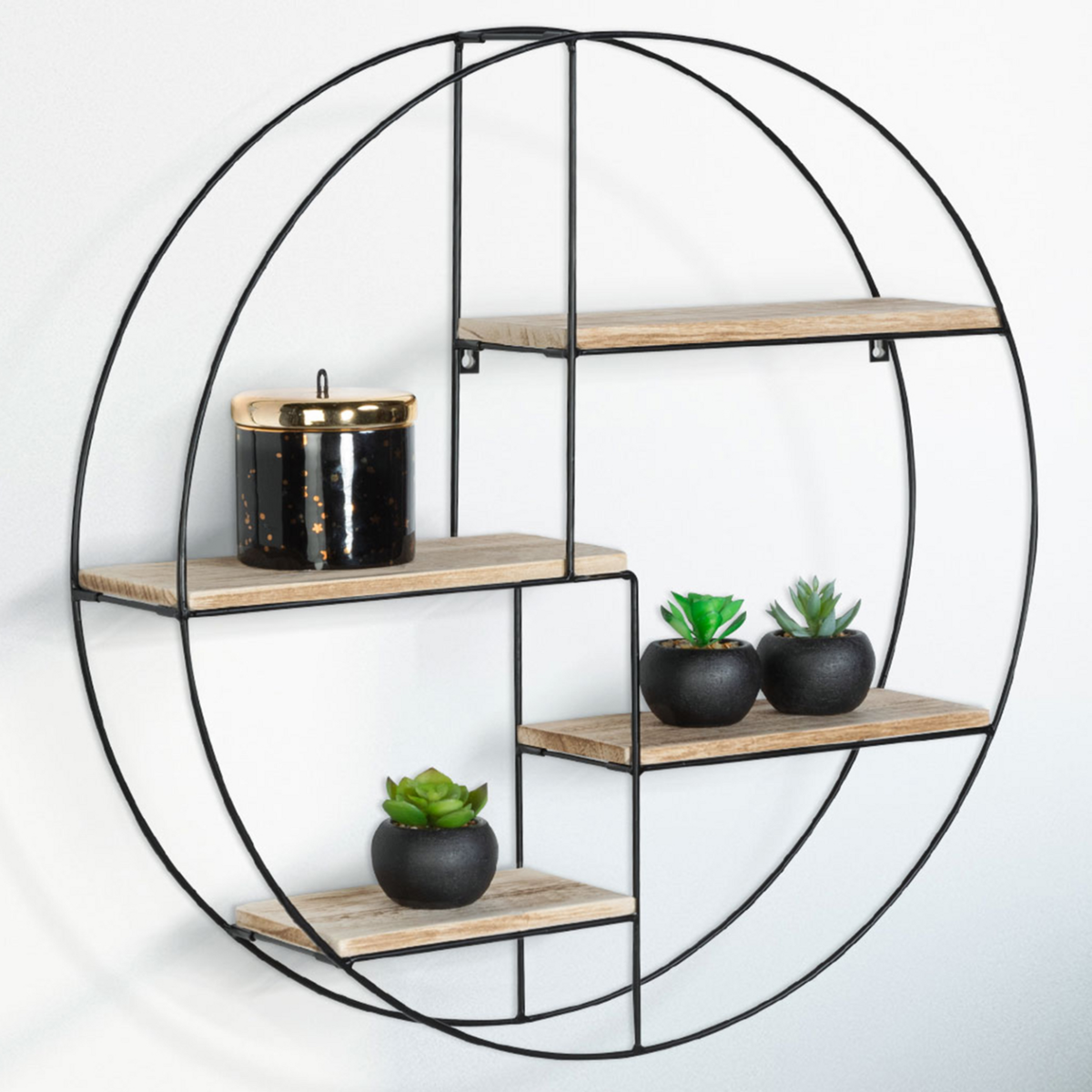 ID MARKET Etagère murale ronde LILY 4 niveaux bois et métal design industriel