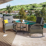 MERAX Salon de jardin 2 places avec 2 fauteuils bascule et table verre trempé. Coloris disponibles : Gris, Beige