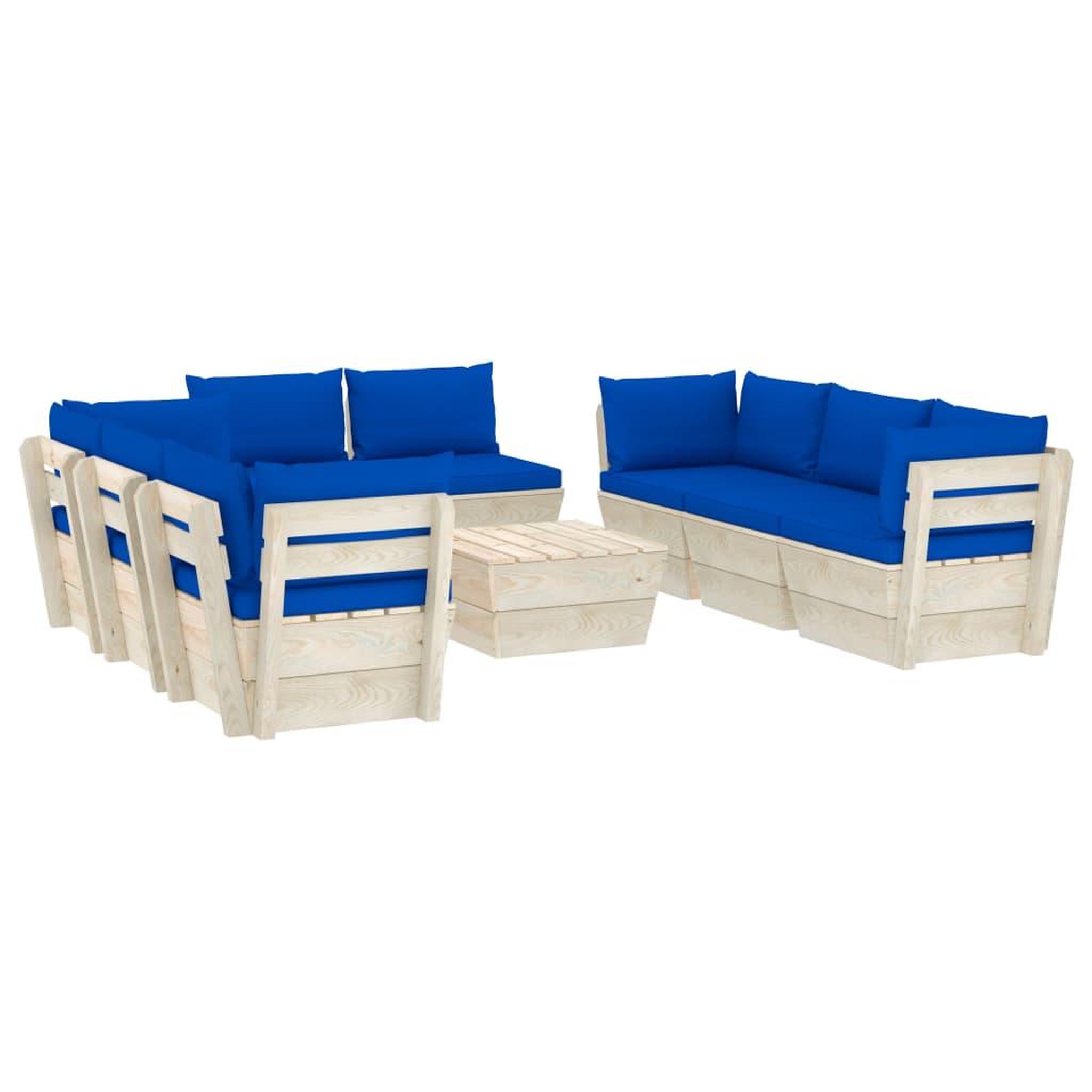 Voir la diapositive 2 : VIDAXL Salon de jardin palette 9 pcs avec coussins bois d'epicea