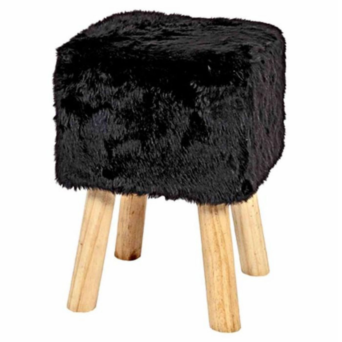 Paris Prix Tabouret Carré Imitation Fourrure  Josie  45cm Noir