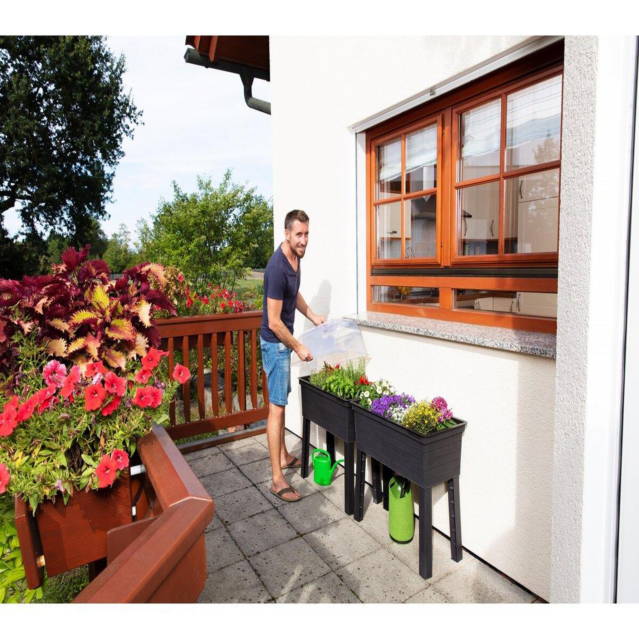 Habitat et Jardin Kit de 3 carrés potagers  Urban  sur pieds avec serre - 75 x 37 x 65 cm