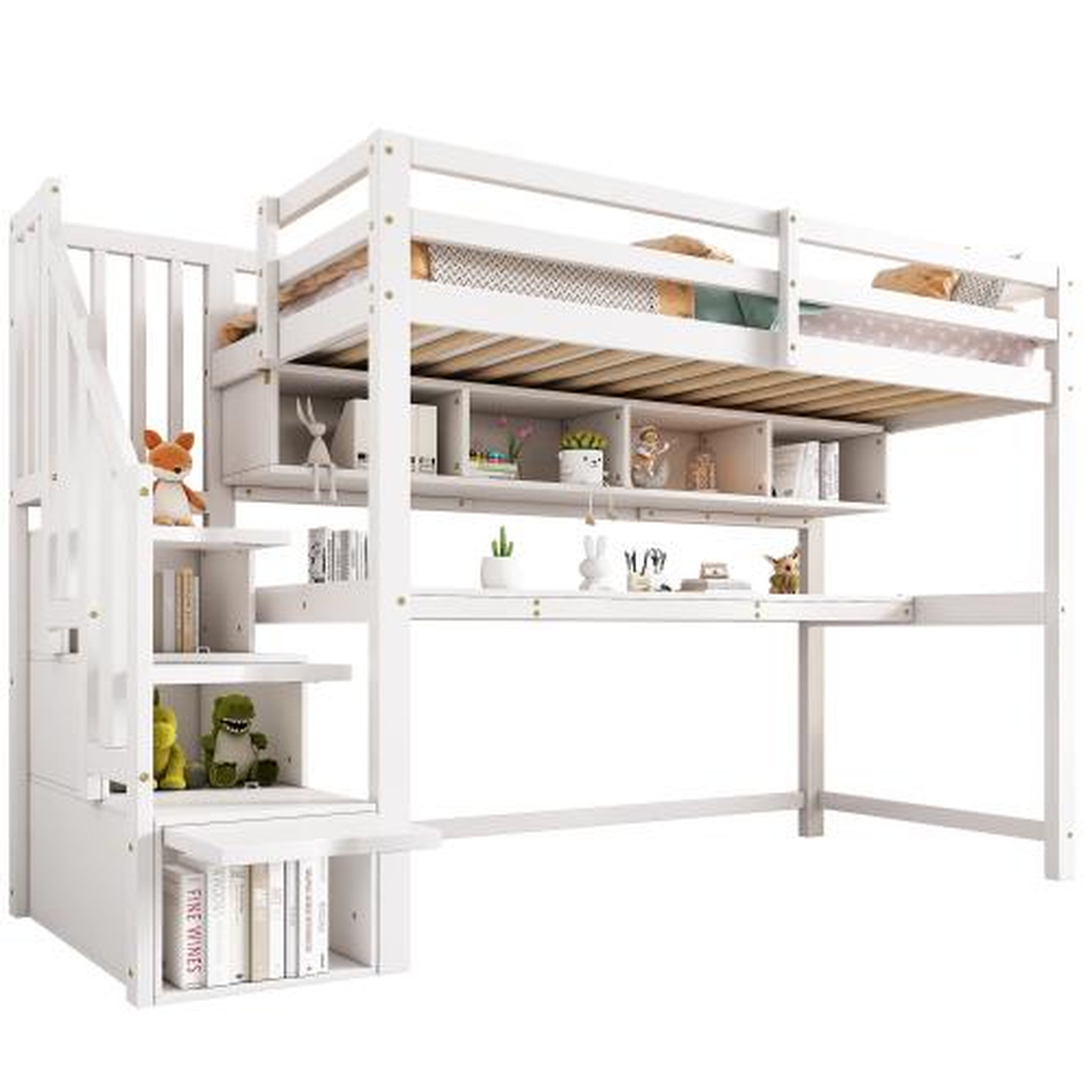 MERAX Lit combiné enfant 90x200 cm coloris blanc bois massif