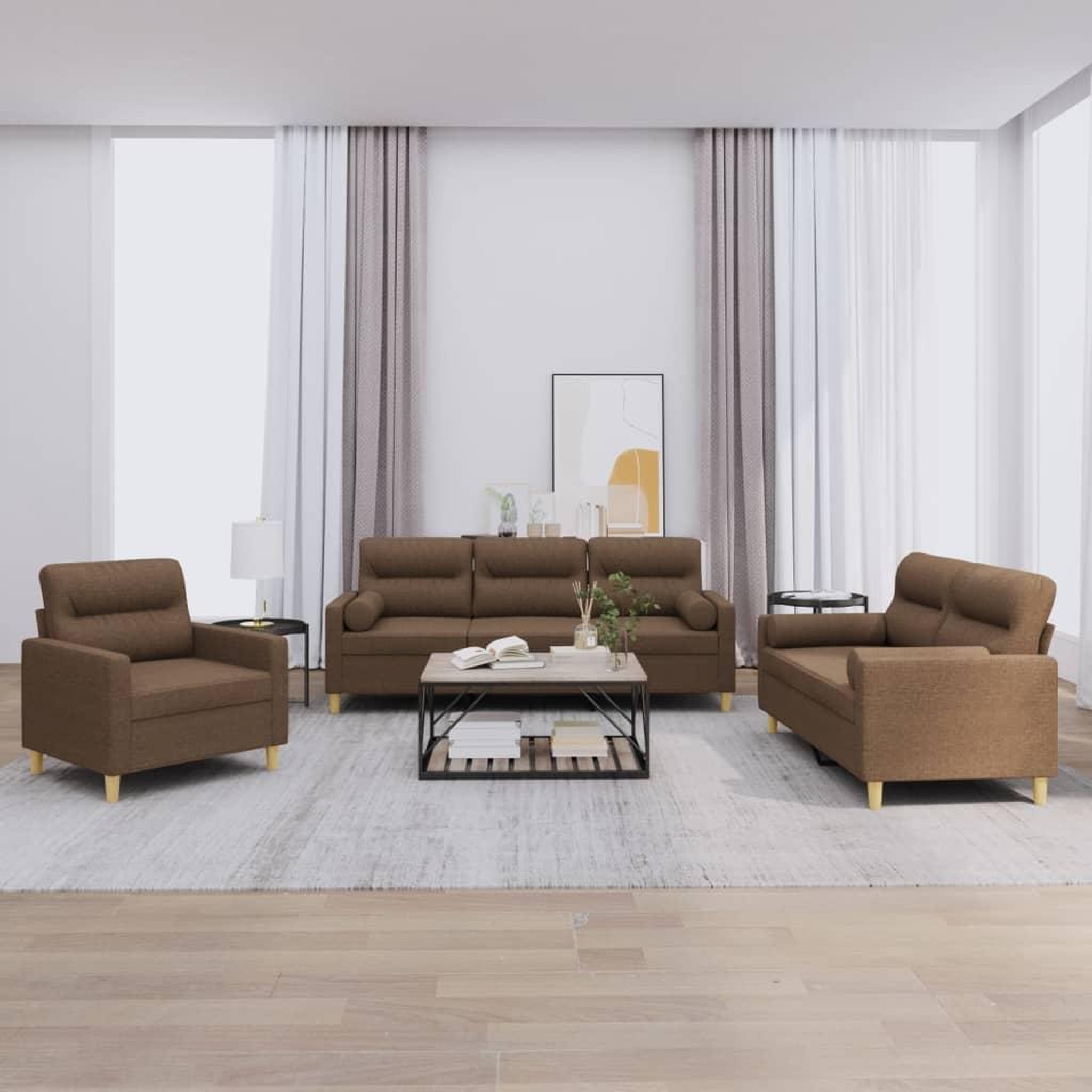 VIDAXL Ensemble de canapes 3 pcs avec coussins marron tissu