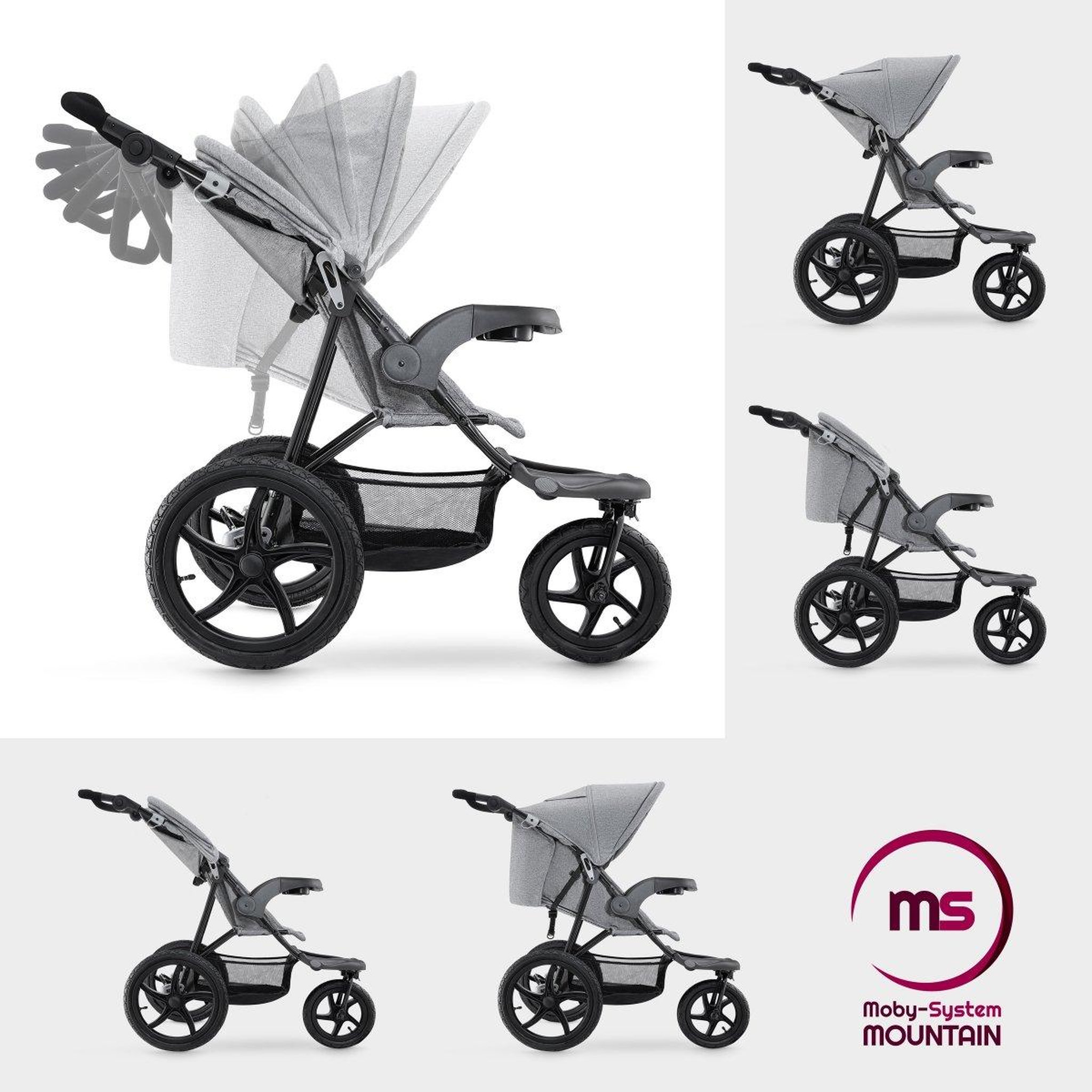 Voir la diapositive 3 : MOBY SYSTEM Poussette 3 roues Moby-System MOUNTAIN tout-terrain pliable avec roues gonflables
