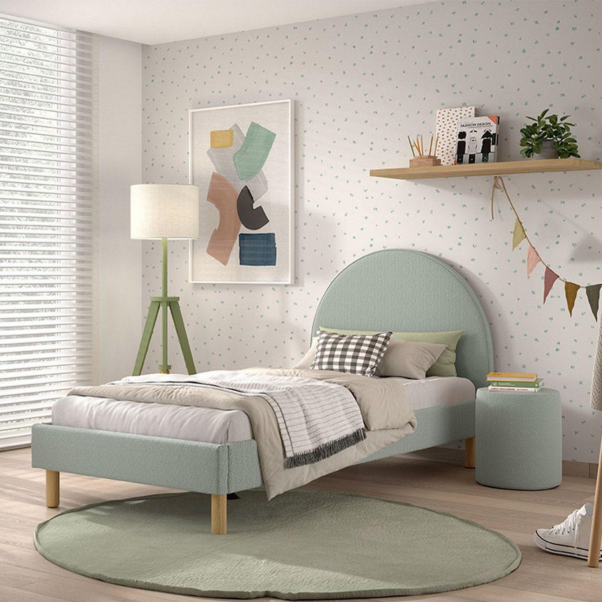 Paris Prix Pack - lit enfant & pouf bouclé  moon  90x200cm vert