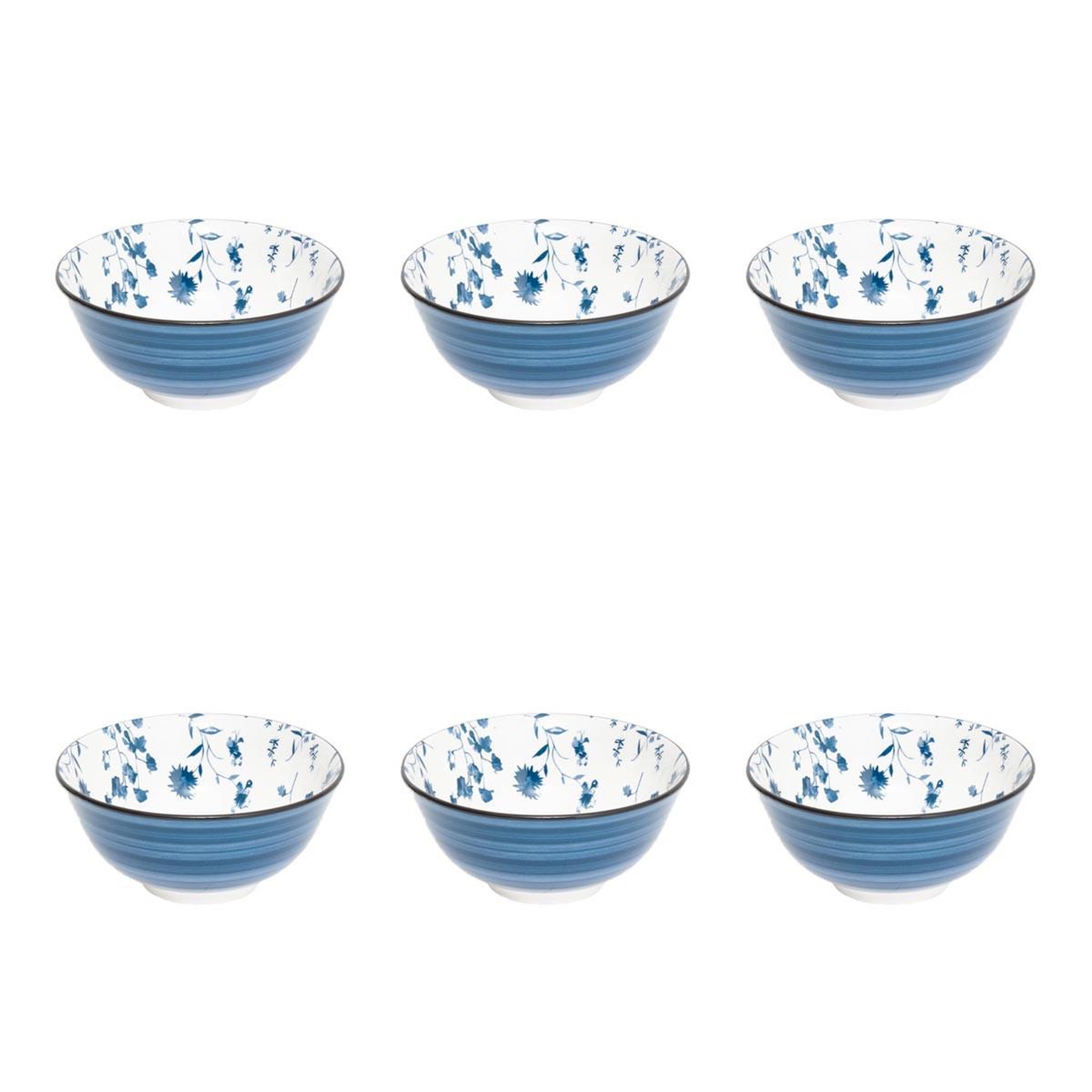 SECRET DE GOURMET Lot de 6 bols en porcelaine  umami fleur  15cm bleu