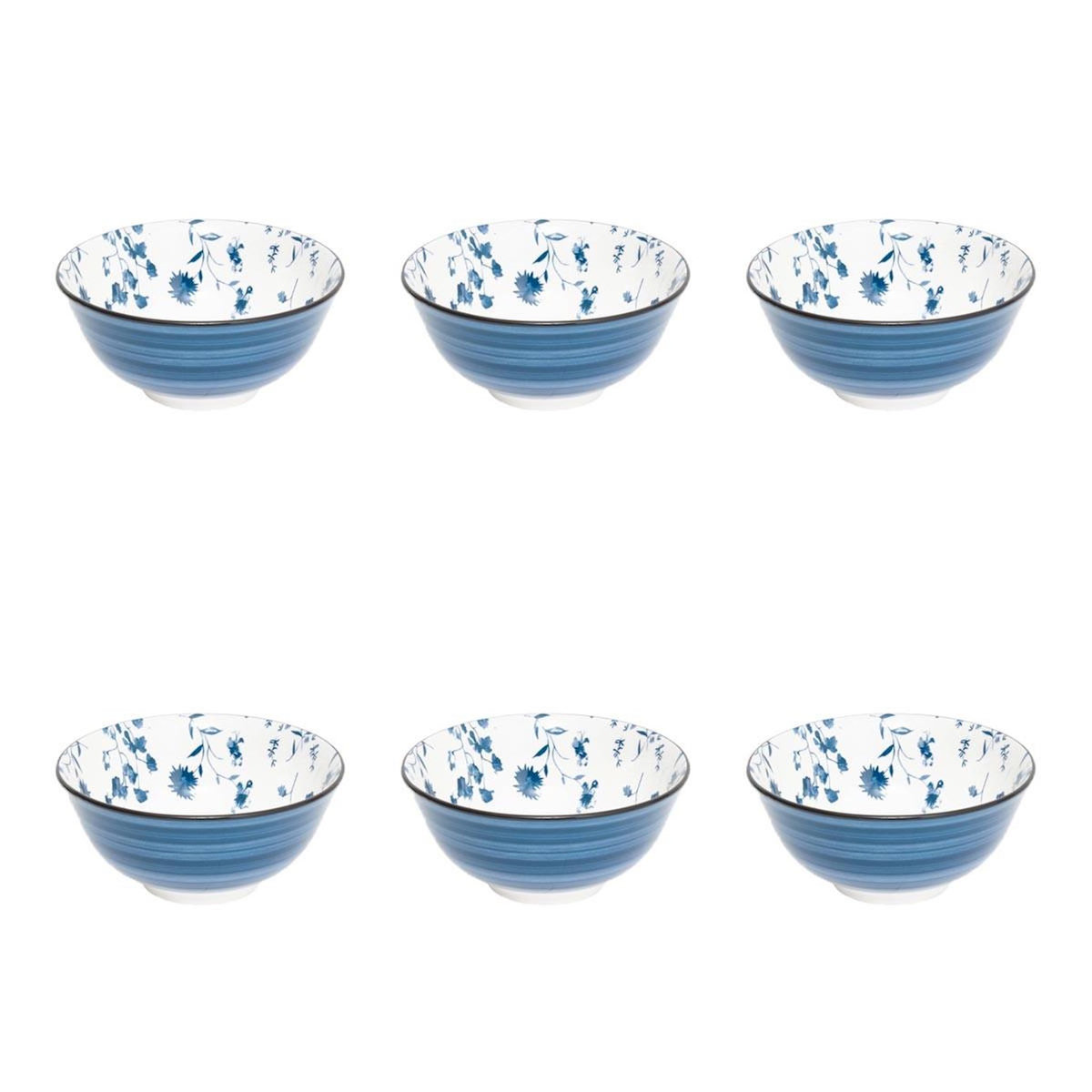 SECRET DE GOURMET Lot de 6 Bols en Porcelaine  Umami Fleur  15cm Bleu