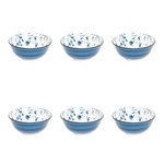 SECRET DE GOURMET Lot de 6 Bols en Porcelaine  Umami Fleur  15cm Bleu