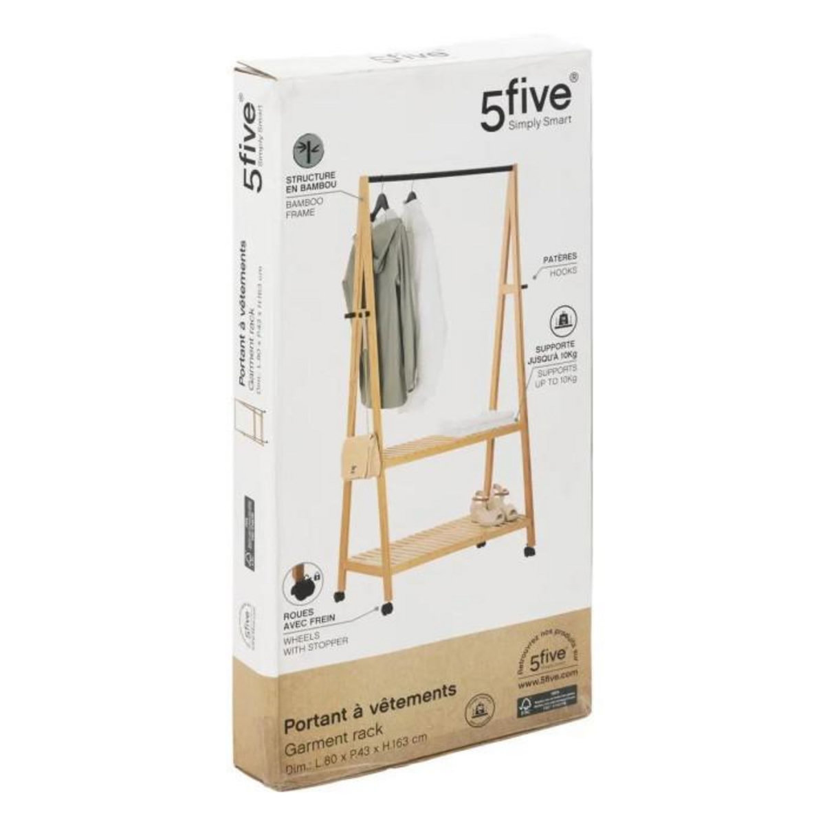 FIVE Portant à Vêtements Simple  Bambou  163cm Marron