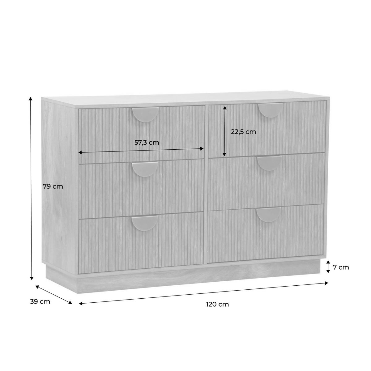 SWEEEK Commode décor bois de manguier rainuré 6 tiroirs - 120 x 39 x 79 cm - Celian