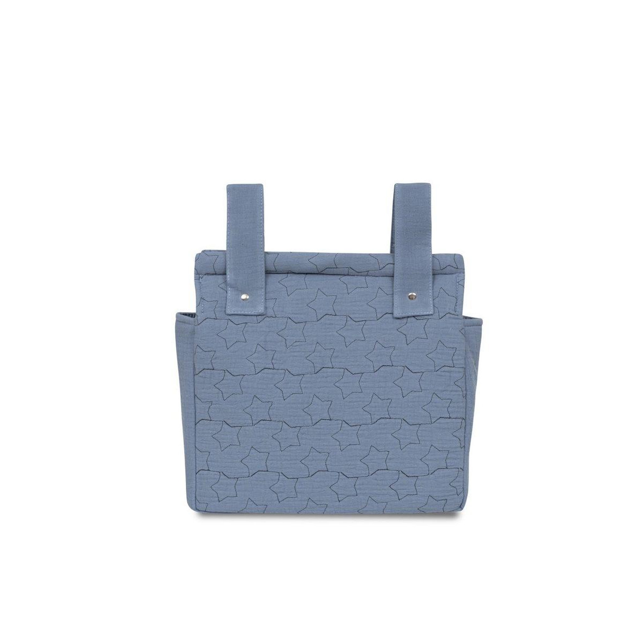 INTERBABY Sac de poussette  étoiles - coton mousseline - bleu foncé - se suspend au guidon