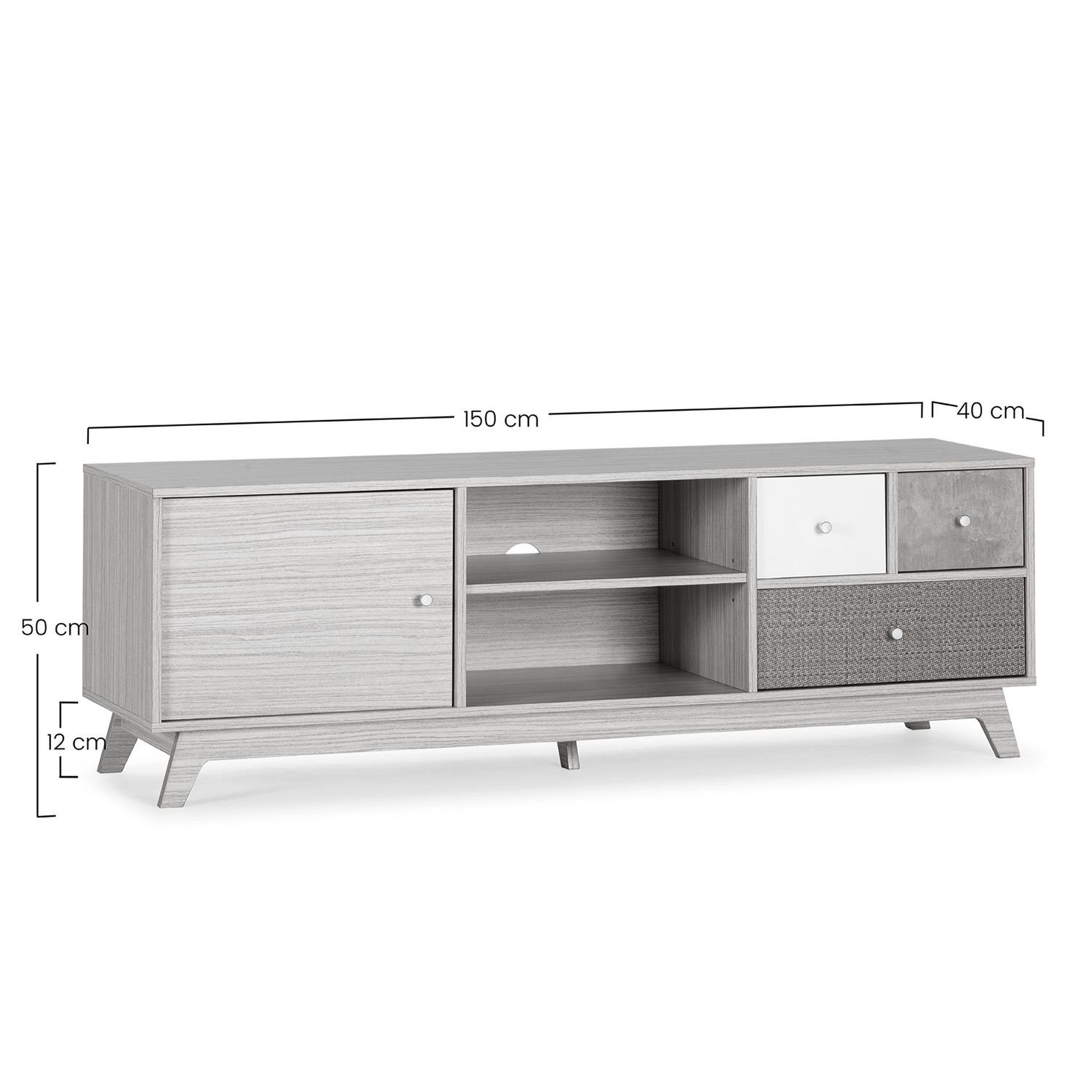 Voir la diapositive 6 : VS VENTA-STOCK Meuble TV Maia 1 porte et 3 tiroirs multicolores