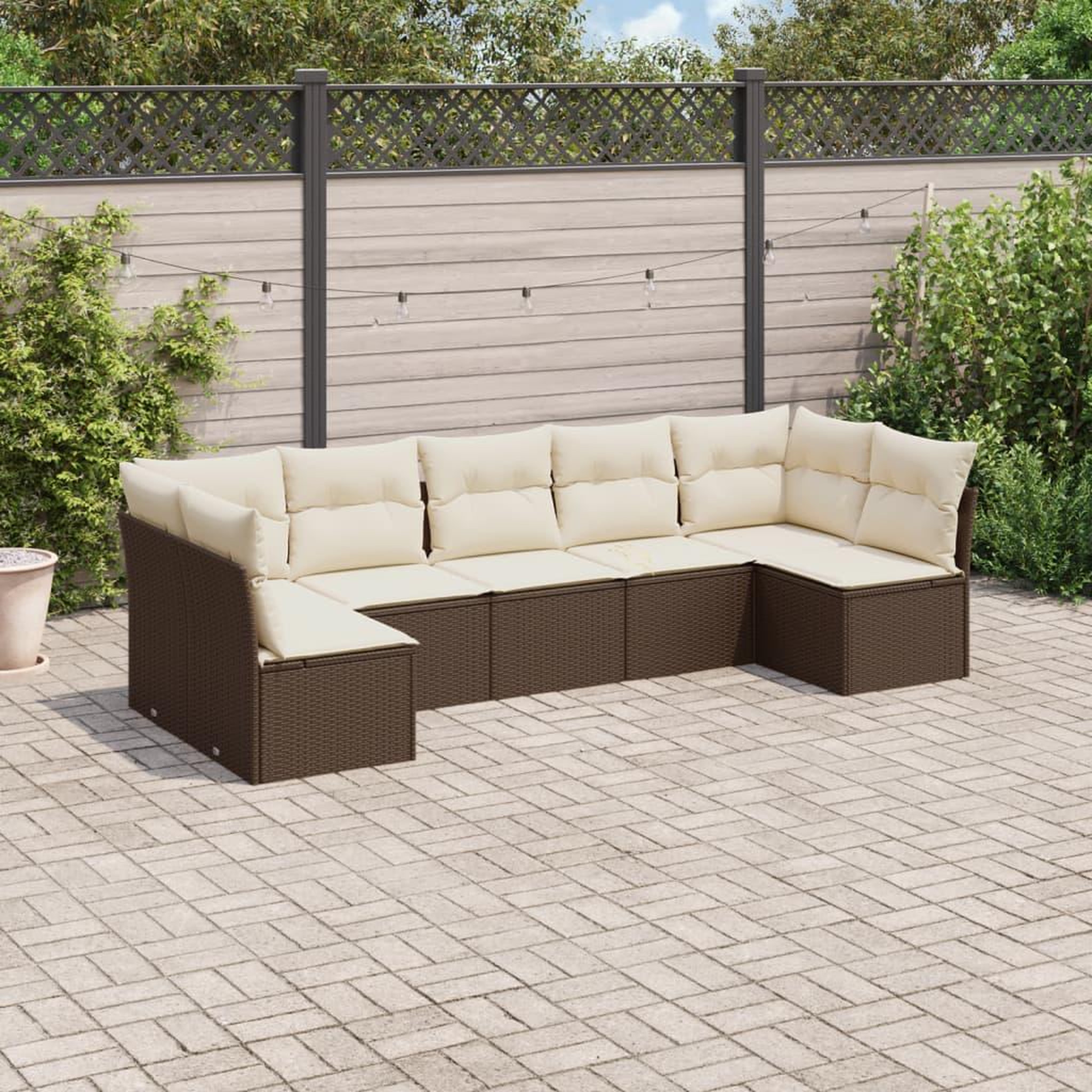 VIDAXL Salon de jardin avec coussins 7 pcs marron resine tressee
