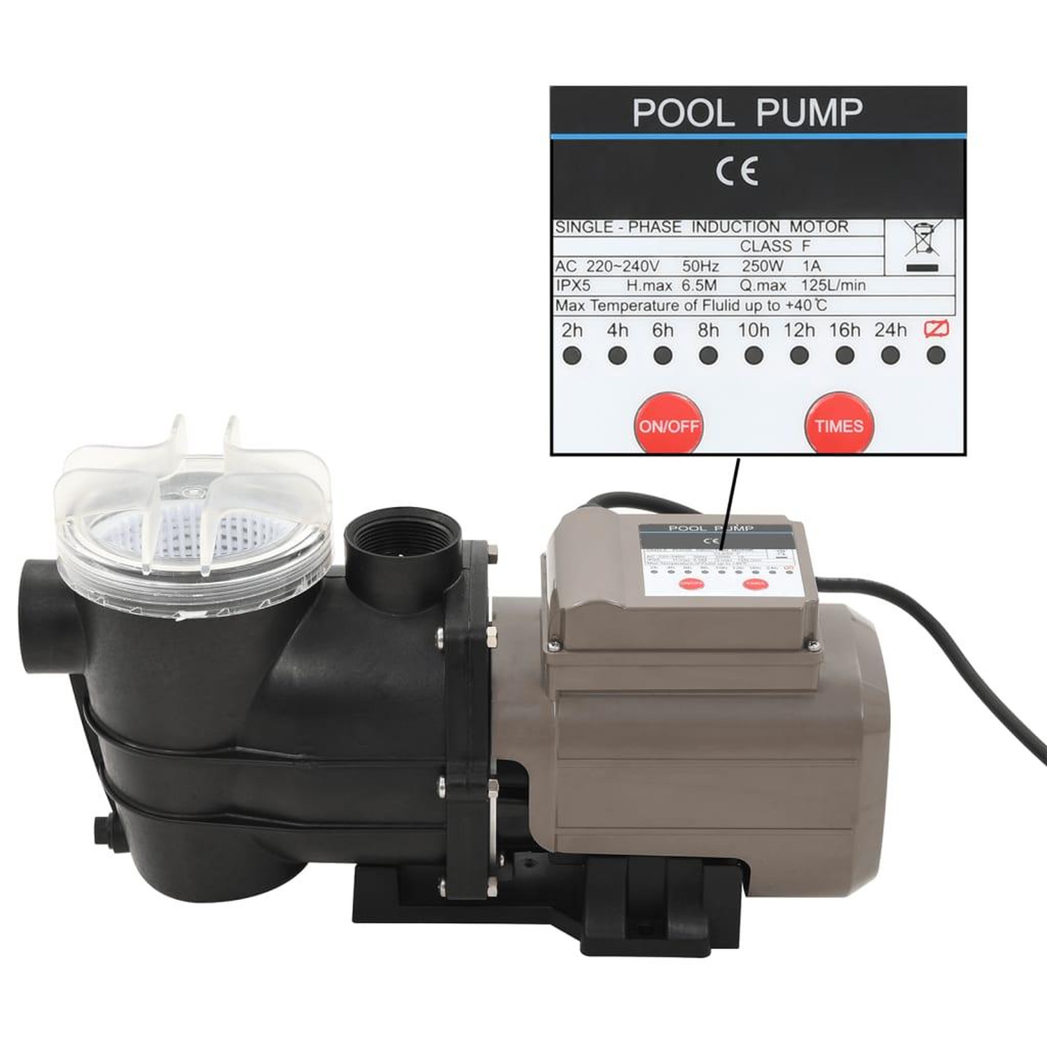VIDAXL Pompe de piscine avec minuterie noir 0,25 ch  8000 l / h