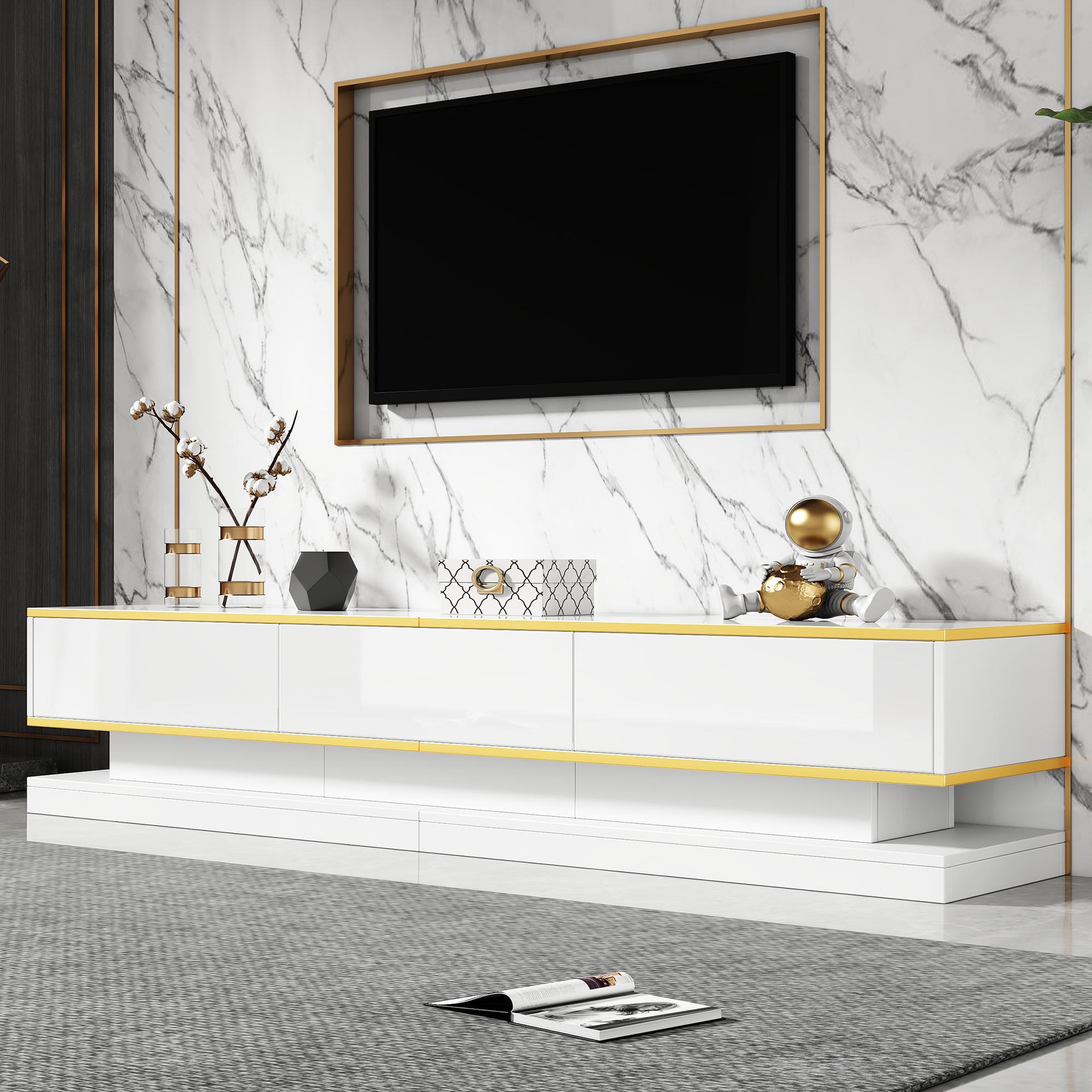 Voir la diapositive 4 : MERAX Meuble tv blanc 200 cm panneau de particules