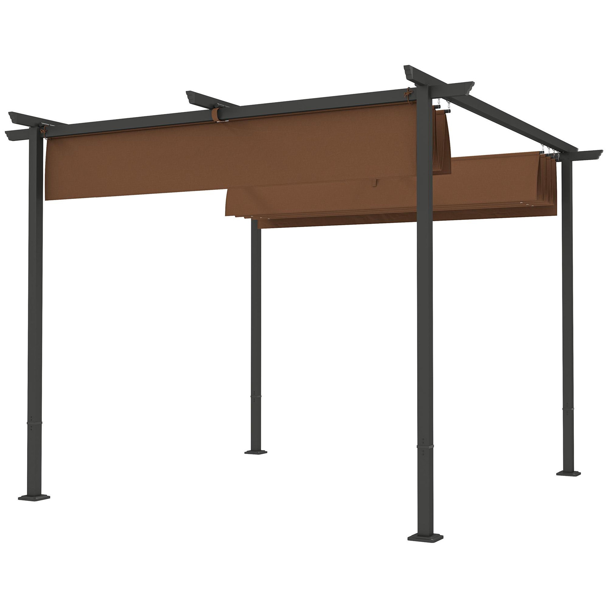 Voir la diapositive 4 : OUTSUNNY Pergola 3 x 3 m métal toile polyester haute densité 180g/m² UPF30+ coulissante rétractable marron