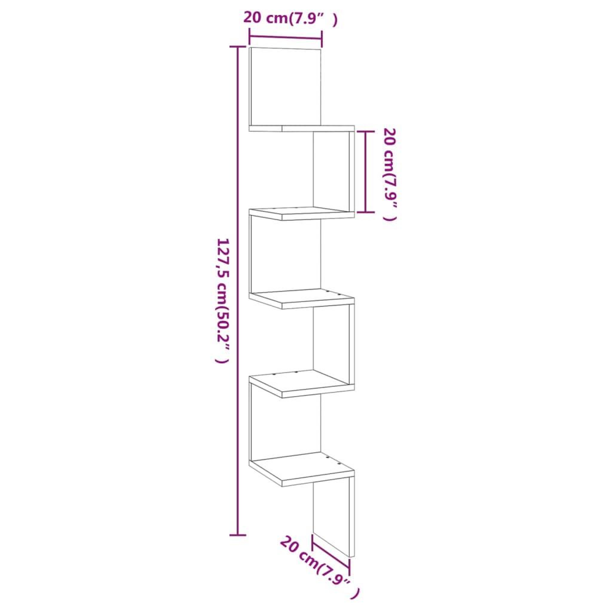 Voir la diapositive 6 : VIDAXL Etagere angle murale Sonoma gris 20x20x127,5 cm Bois ingenierie