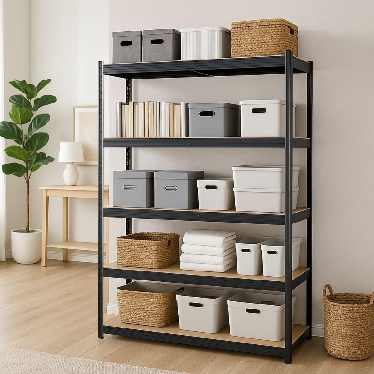 INTEC Etagère de Rangement Noire 120 x 60cm x H180cm - Rayonnage en métal Haute qualité 5 Plateaux Charges lourdes 1500kg INTEC