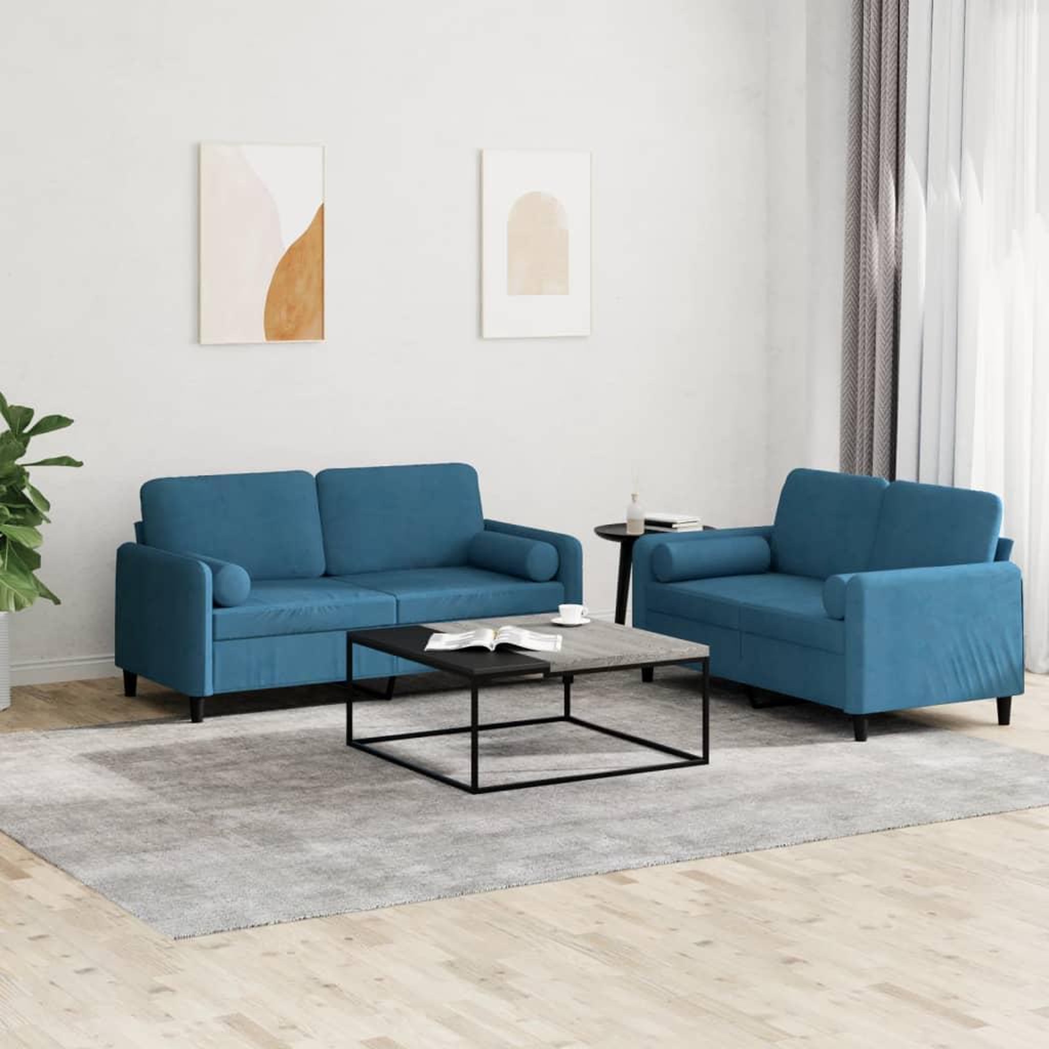 VIDAXL Ensemble de canapes 2 pcs avec coussins bleu velours