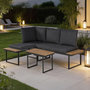 Voir la diapositive 2 : Habitat et Jardin Salon de jardin canapé d'angle décor imitation bois  Liora  - 4 places - Gris