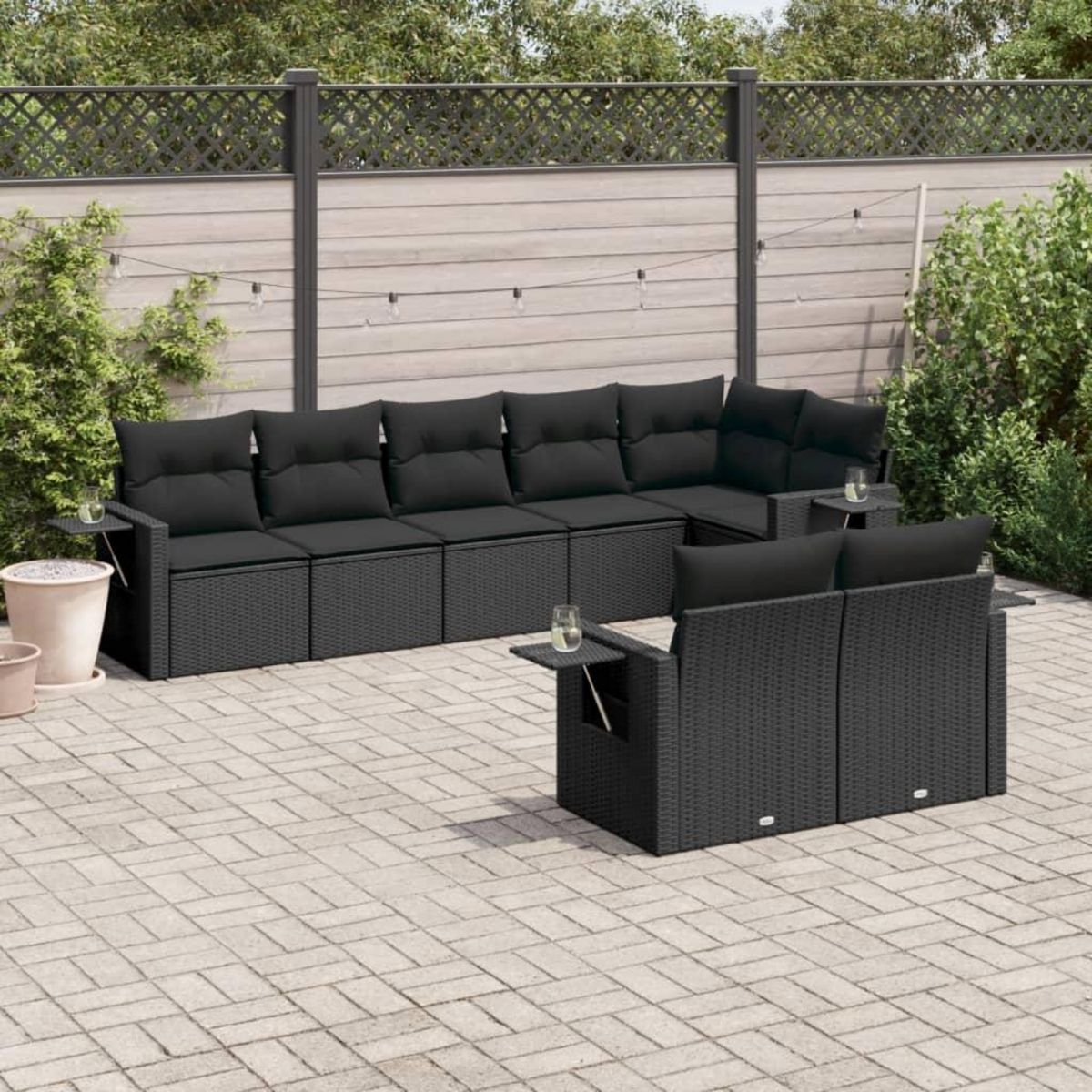 VIDAXL Salon de jardin 8 pcs avec coussins noir resine tressee
