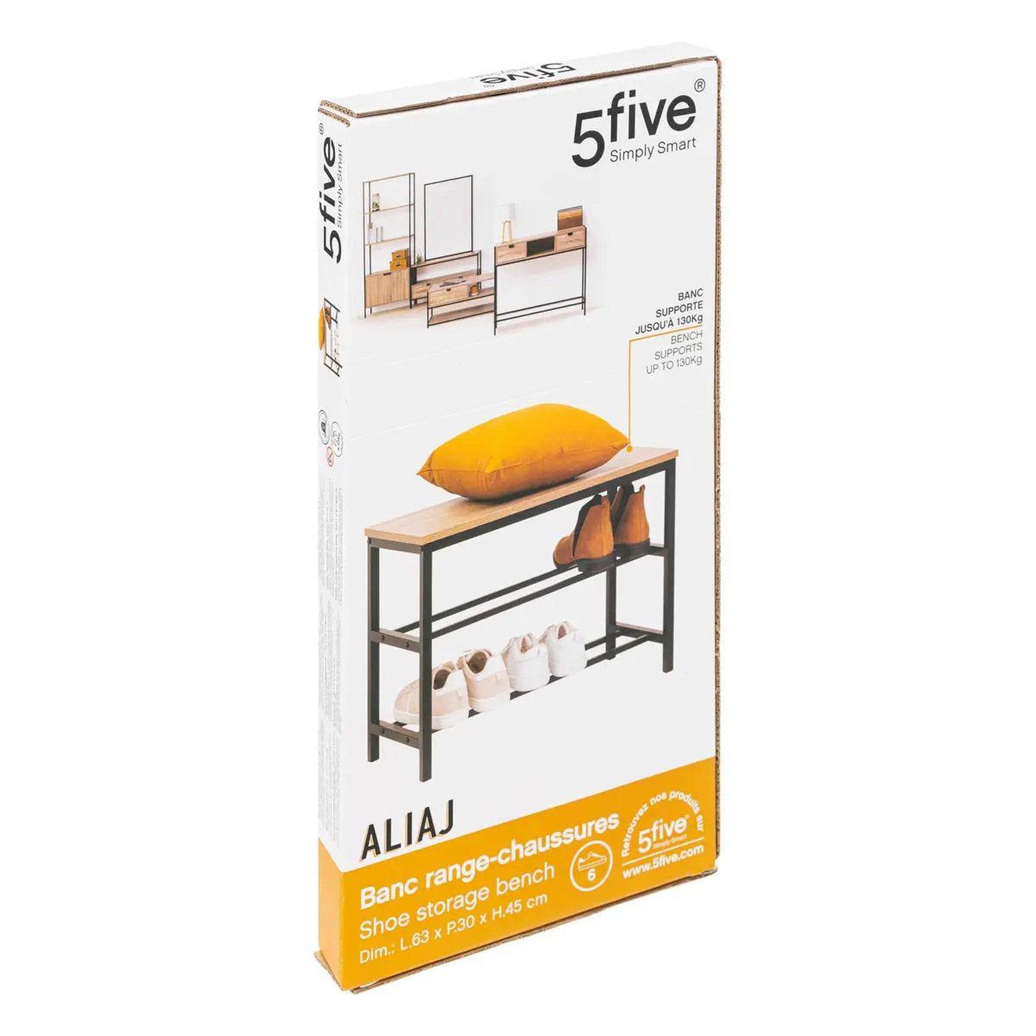 Voir la diapositive 2 : FIVE Banc range-chaussures 2 étages  aliaj  63cm noir