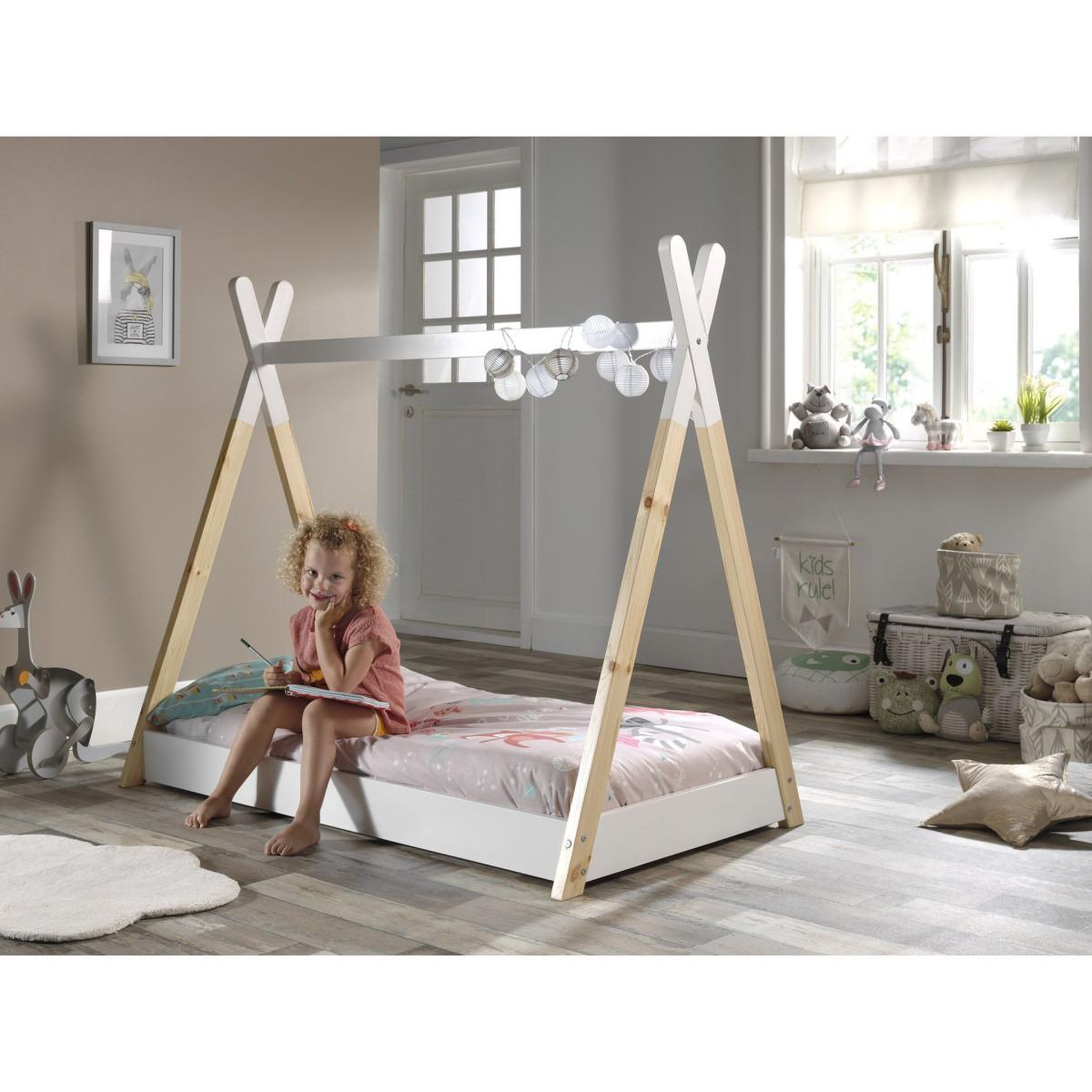 Voir la diapositive 3 : Paris Prix Lit enfant design & matelas  tipi  70x140cm blanc