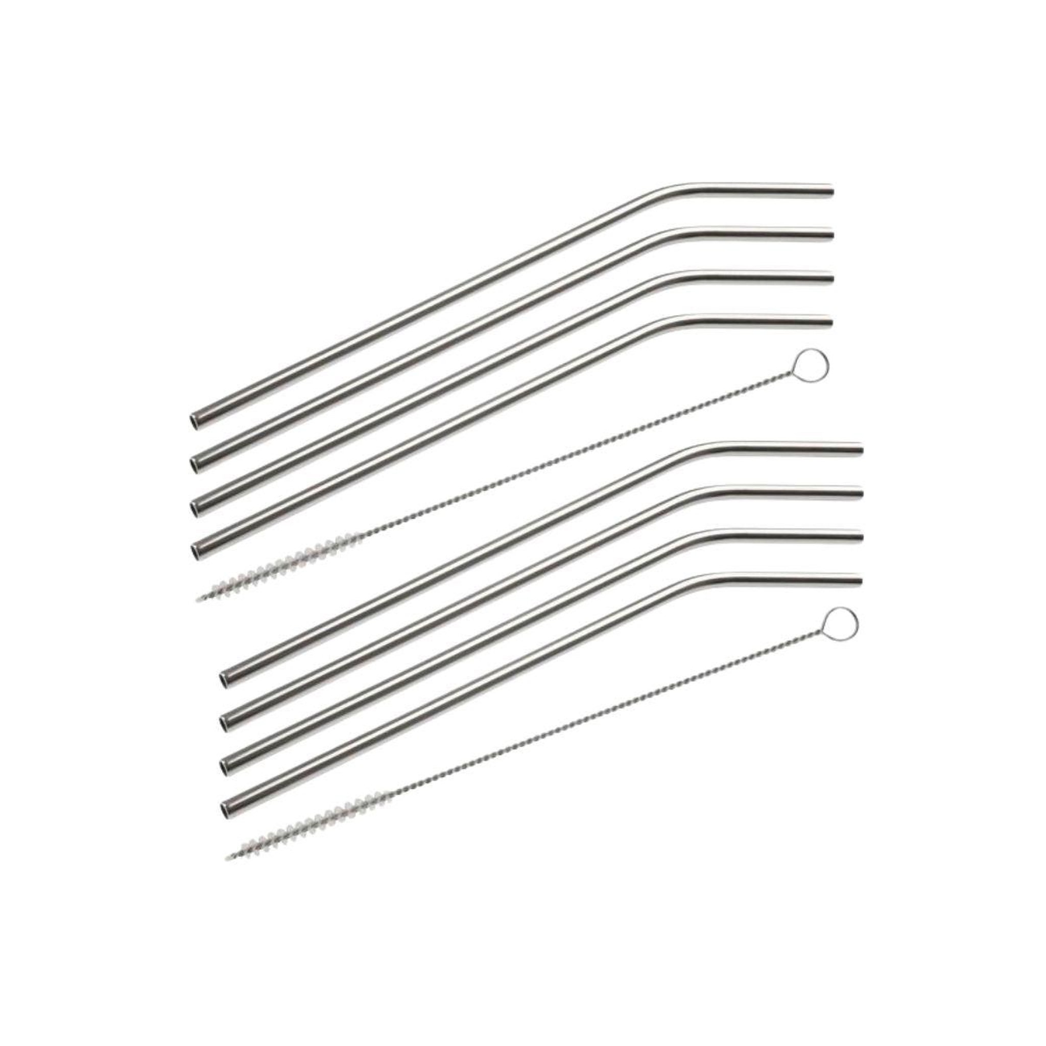 Fackelmann Lot de 8 pailles incurvées en inox avec goupillons 24 cm fackelmann bar concept