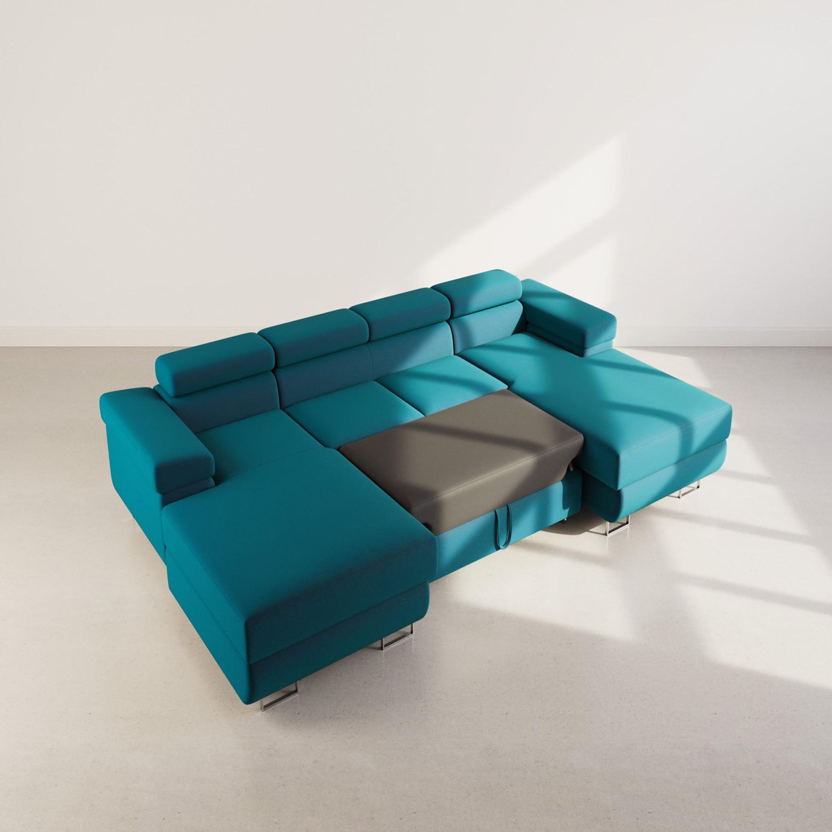 BEST MOBILIER Pablo - canapé panoramique en u - 7 places - convertible avec coffres et têtières réglables - en velours