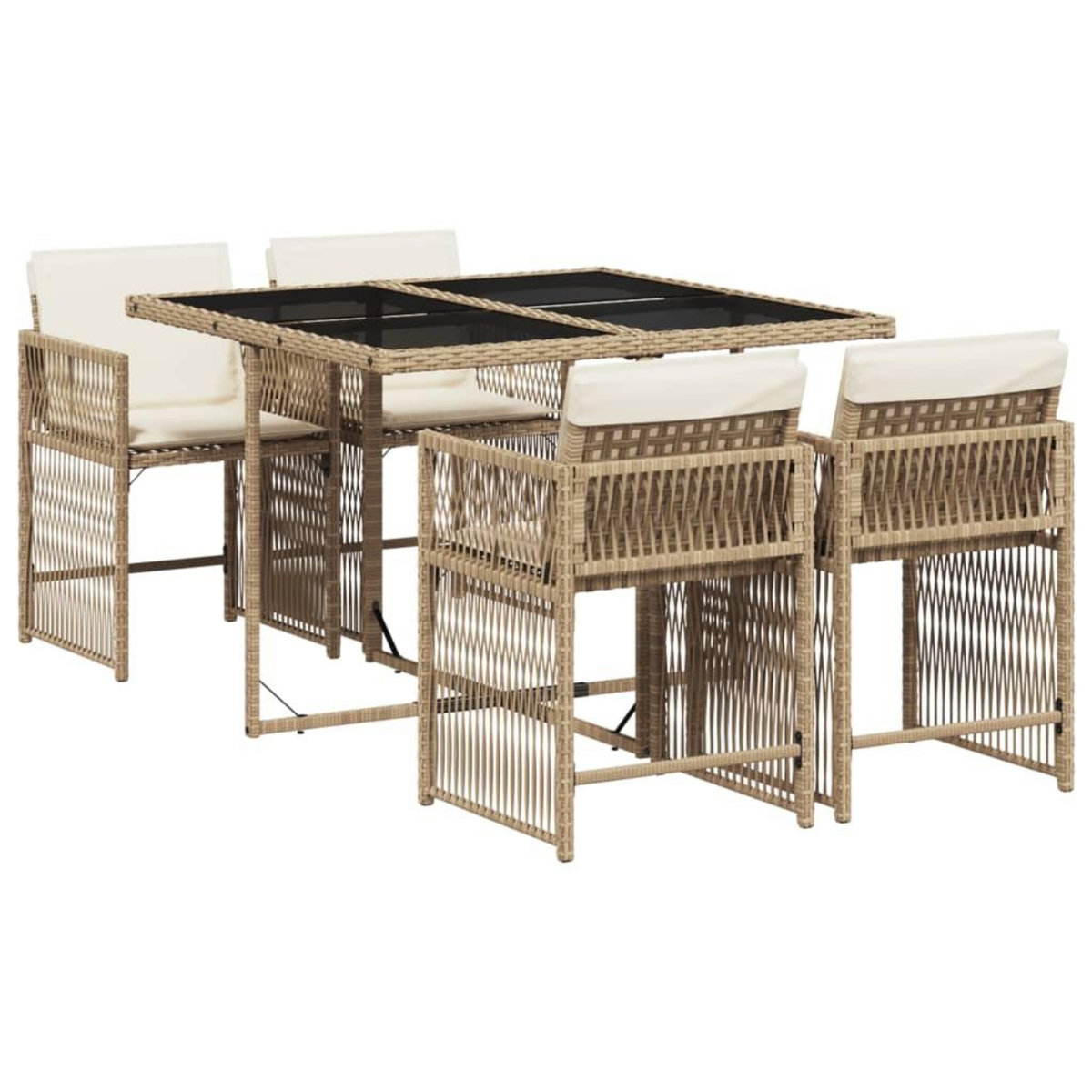 VIDAXL Ensemble a manger de jardin avec coussins 5pcs Beige poly rotin