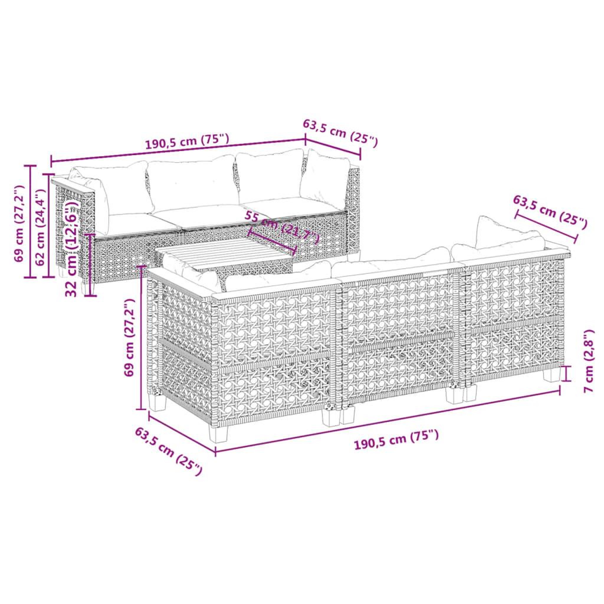 Voir la diapositive 6 : VIDAXL Salon de jardin avec coussins 7 pcs gris resine tressee