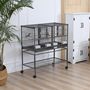 Voir la diapositive 2 : PAWHUT Cage à oiseaux avec séparation mangeoire et perchoir 95L x 45l x 102H cm Noir et Gris
