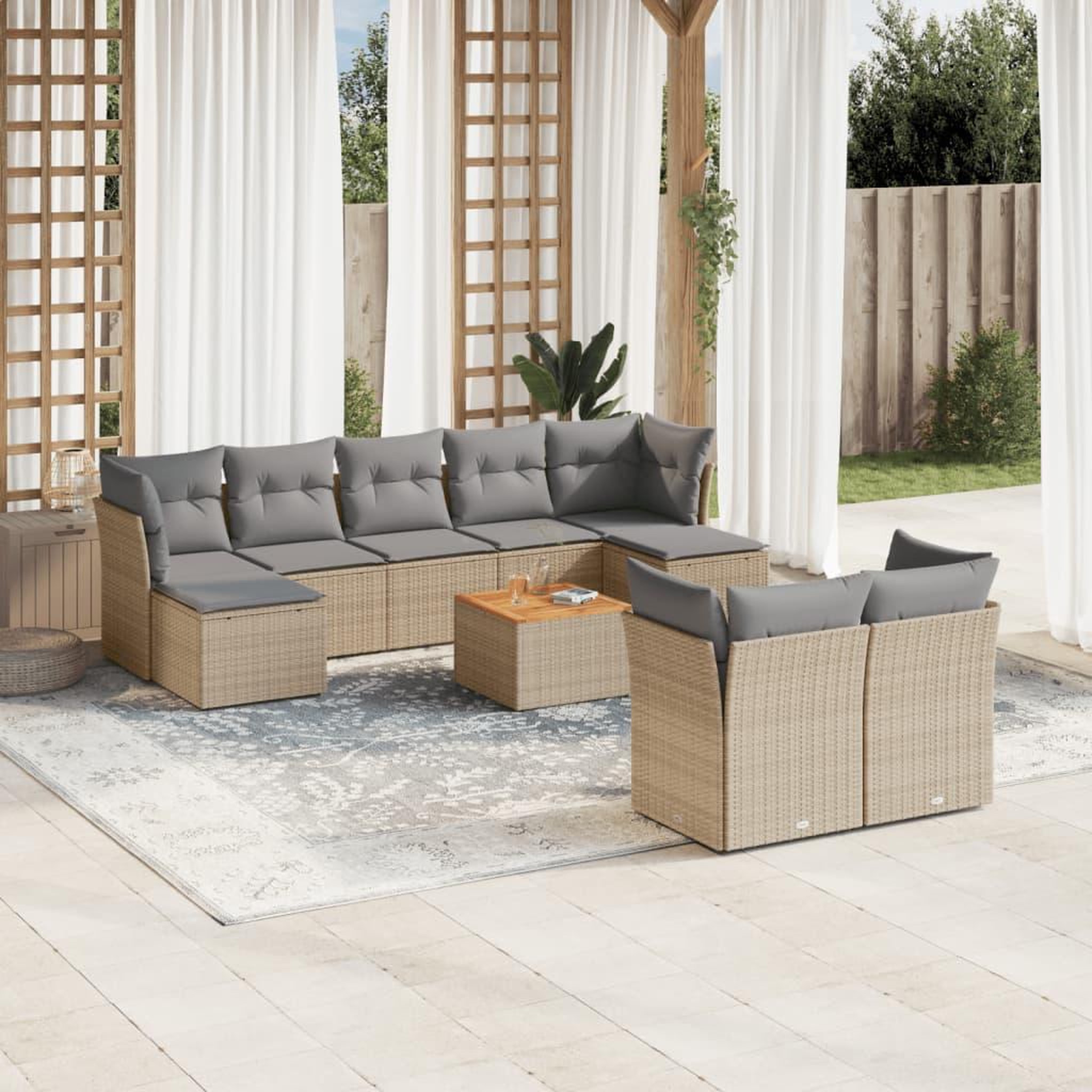 VIDAXL Salon de jardin avec coussins 10 pcs beige resine tressee