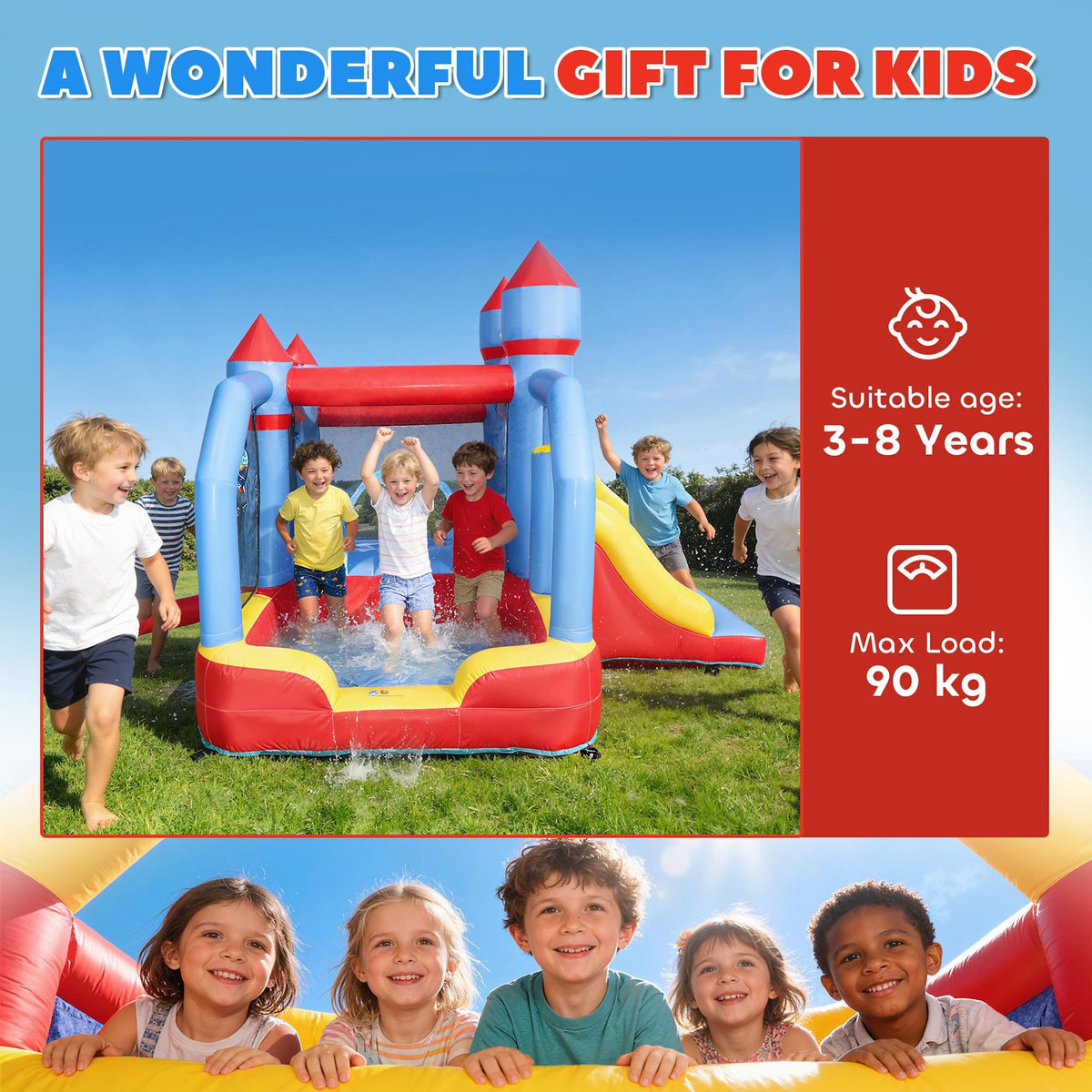 HOMCOM Château gonflable 5 en 1 piscine toboggan trampoline panier de basket sac de frappe