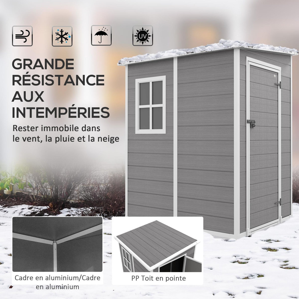 OUTSUNNY Abri de jardin cabanon 1,54 m² - porte verrouillable, fenêtre, aération - alu. PP gris